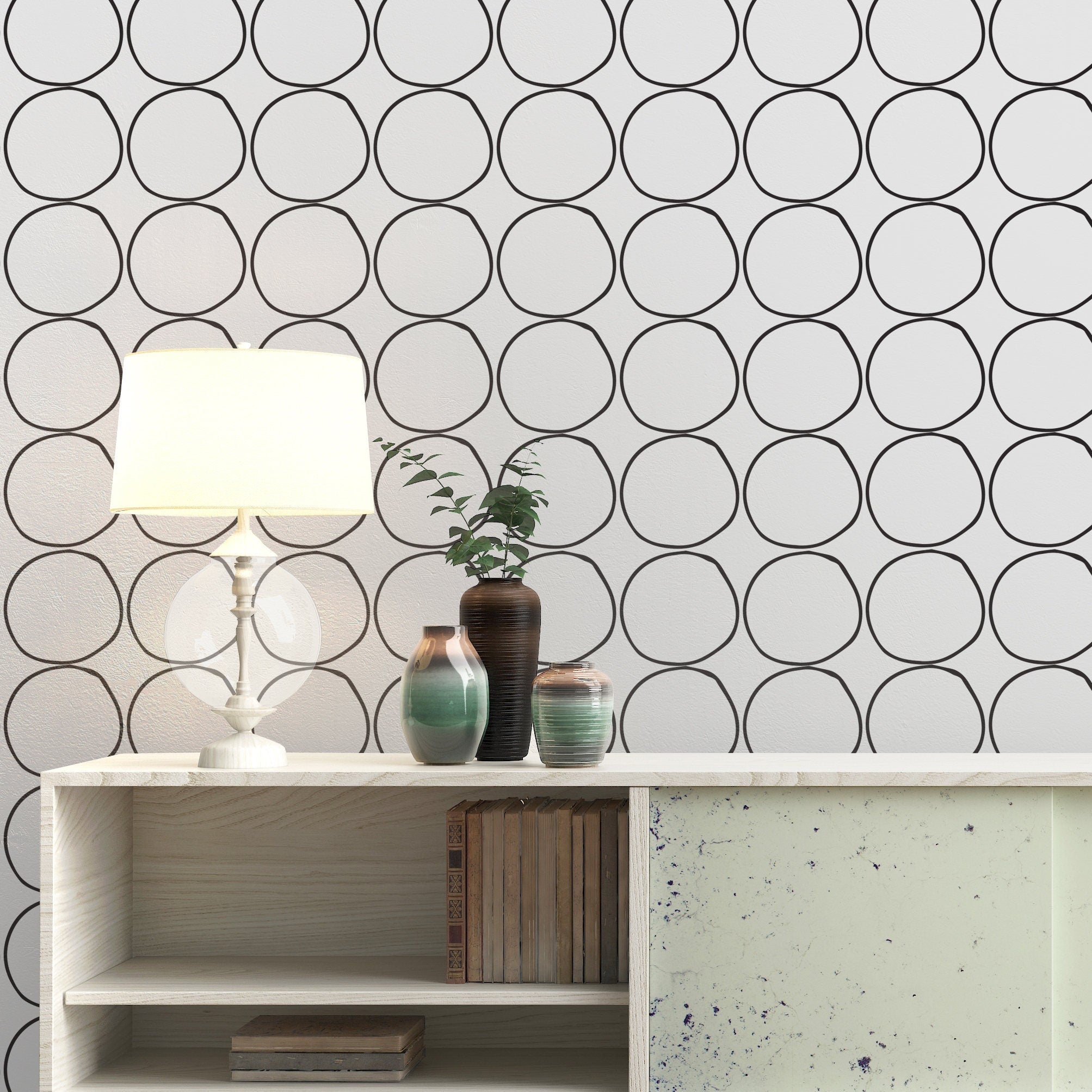 Minimalist circles pattern , geometric , easy stick removable wallpaper  - SKU:HDRP-1