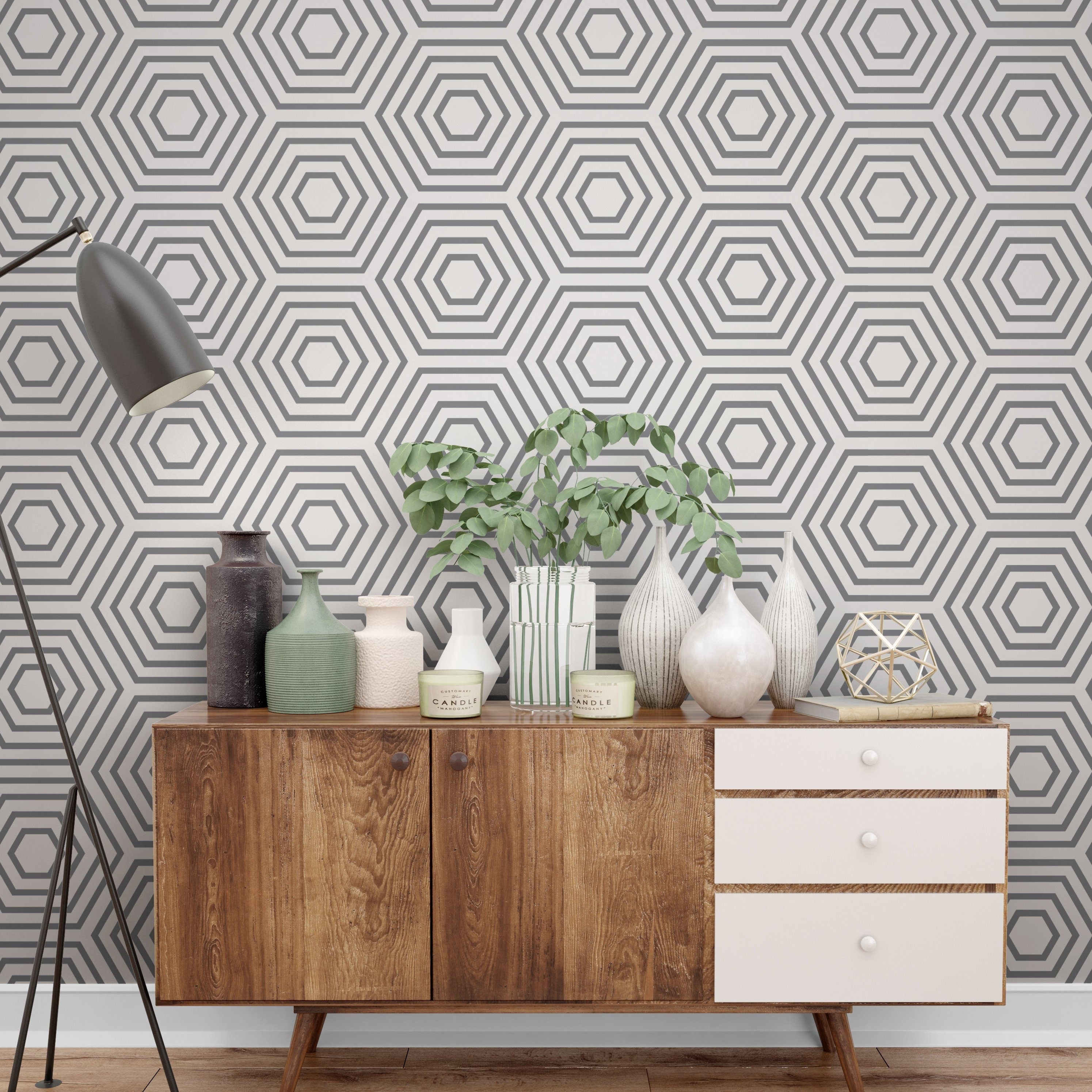 Hexagon wall art, removable, reposicionable wallpaper - SKU:GBHP-0