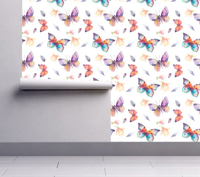 Watercolor Butterfly wall art , mural, removable wallpaper - SKU:FBFW-3