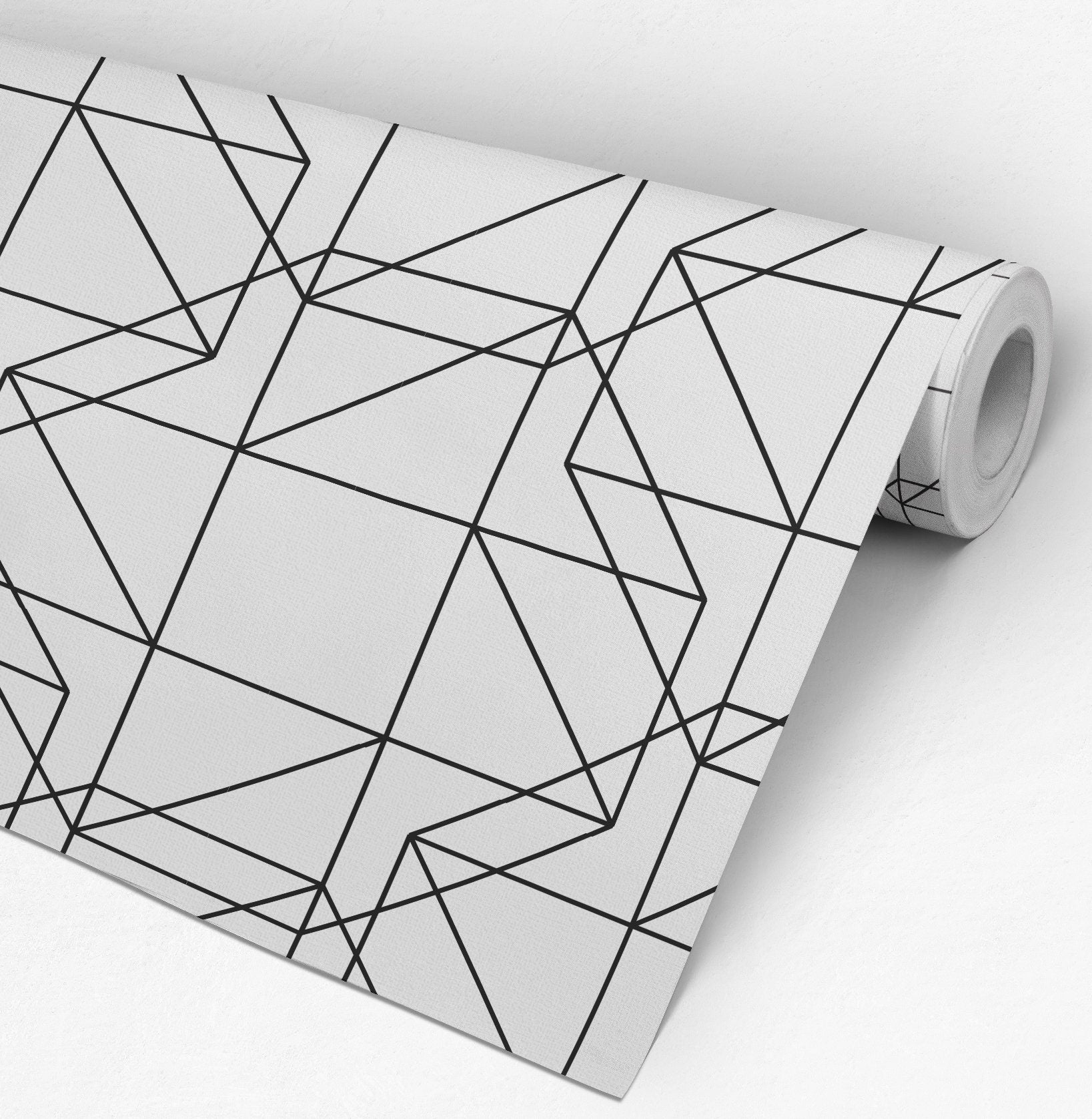 Geometric Black Lines - Black and White Wallpaper - Polygonal Lines Wall Art - Removable Wallpaper - SKU:GBLP-3