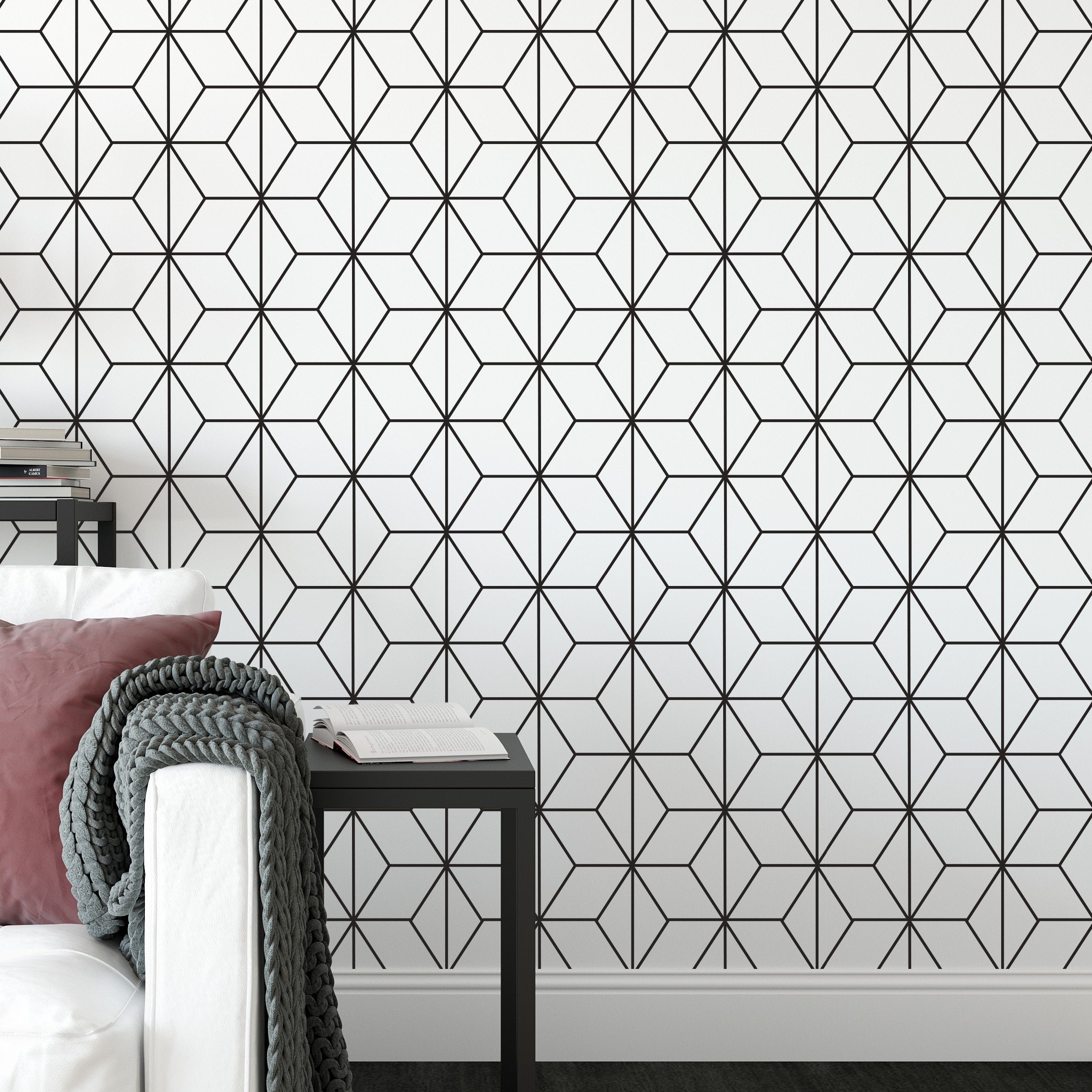 Art Deco Stars - Wallpaper Black and White - Geometric Patterns - Removable Wallpaper - Reusable - SKU:ADPP-1