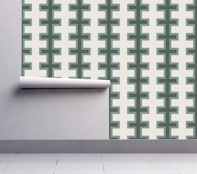 Mid Century Modern , Mdm wallpaper green, Olive Color , behang  - SKU:MCGG-4