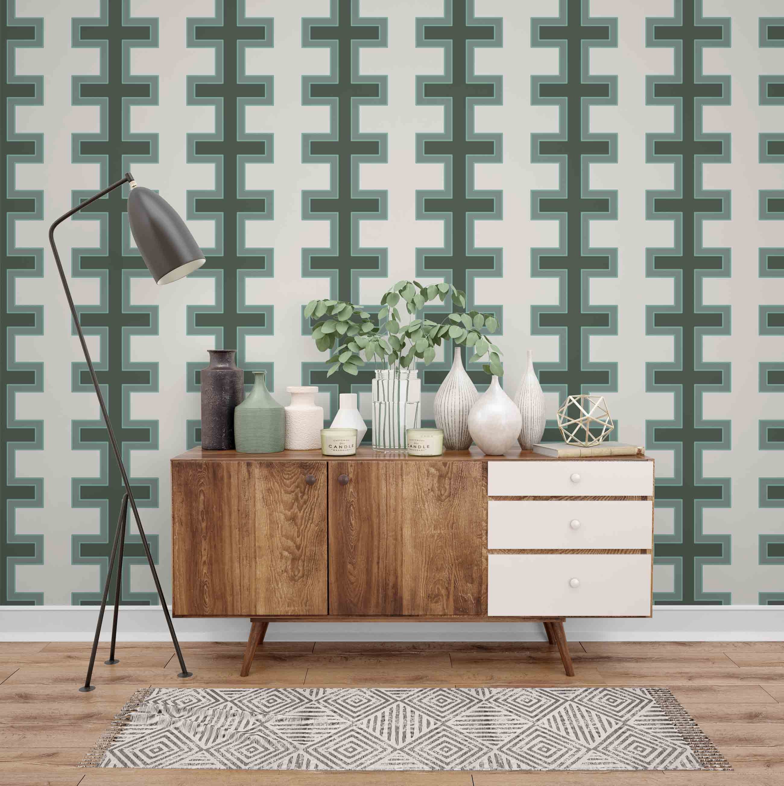 Mid Century Modern , Mdm wallpaper green, Olive Color , behang  - SKU:MCGG-2