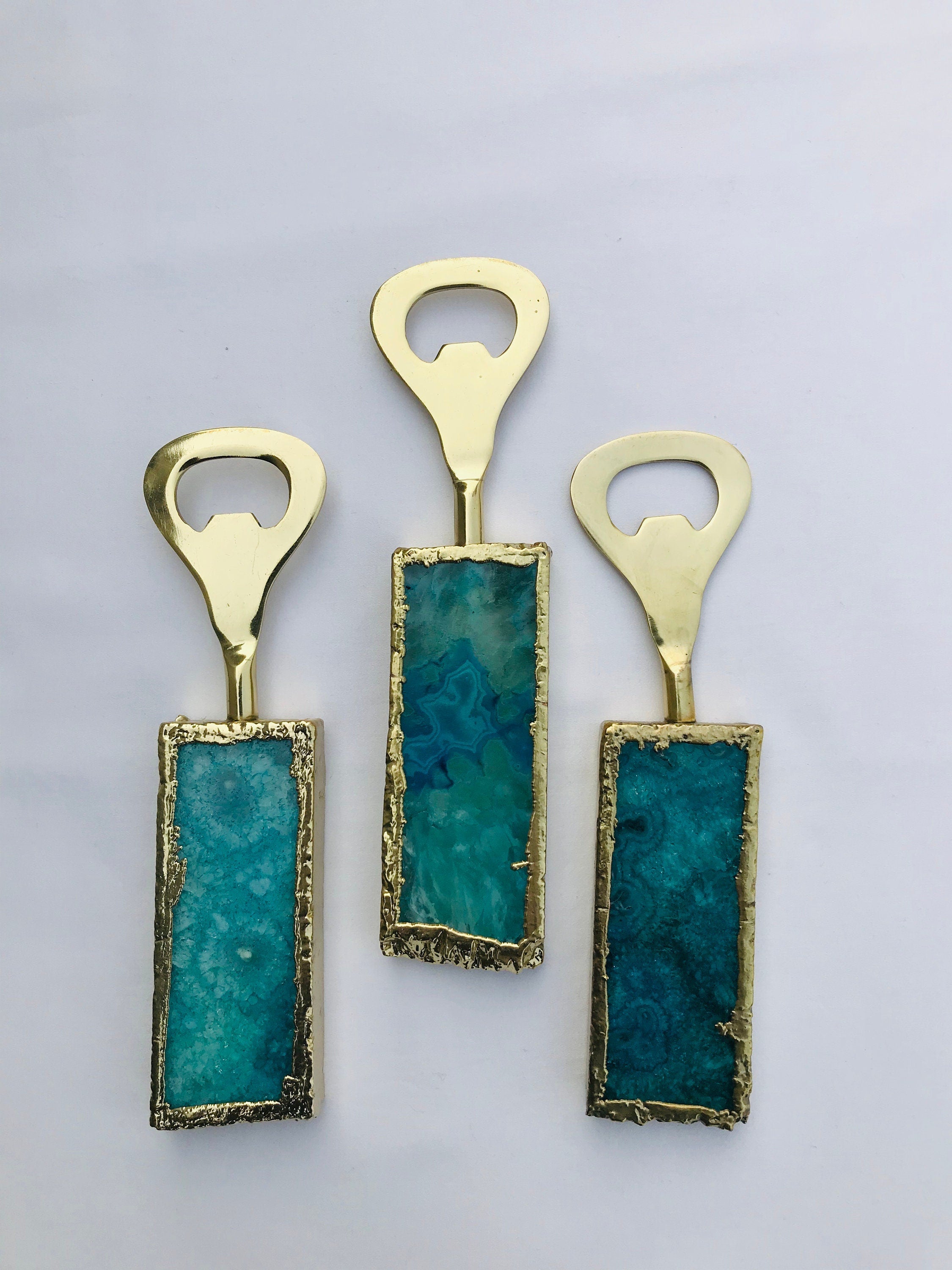 Set of 3 Aqua Agate Bottle Openers-1