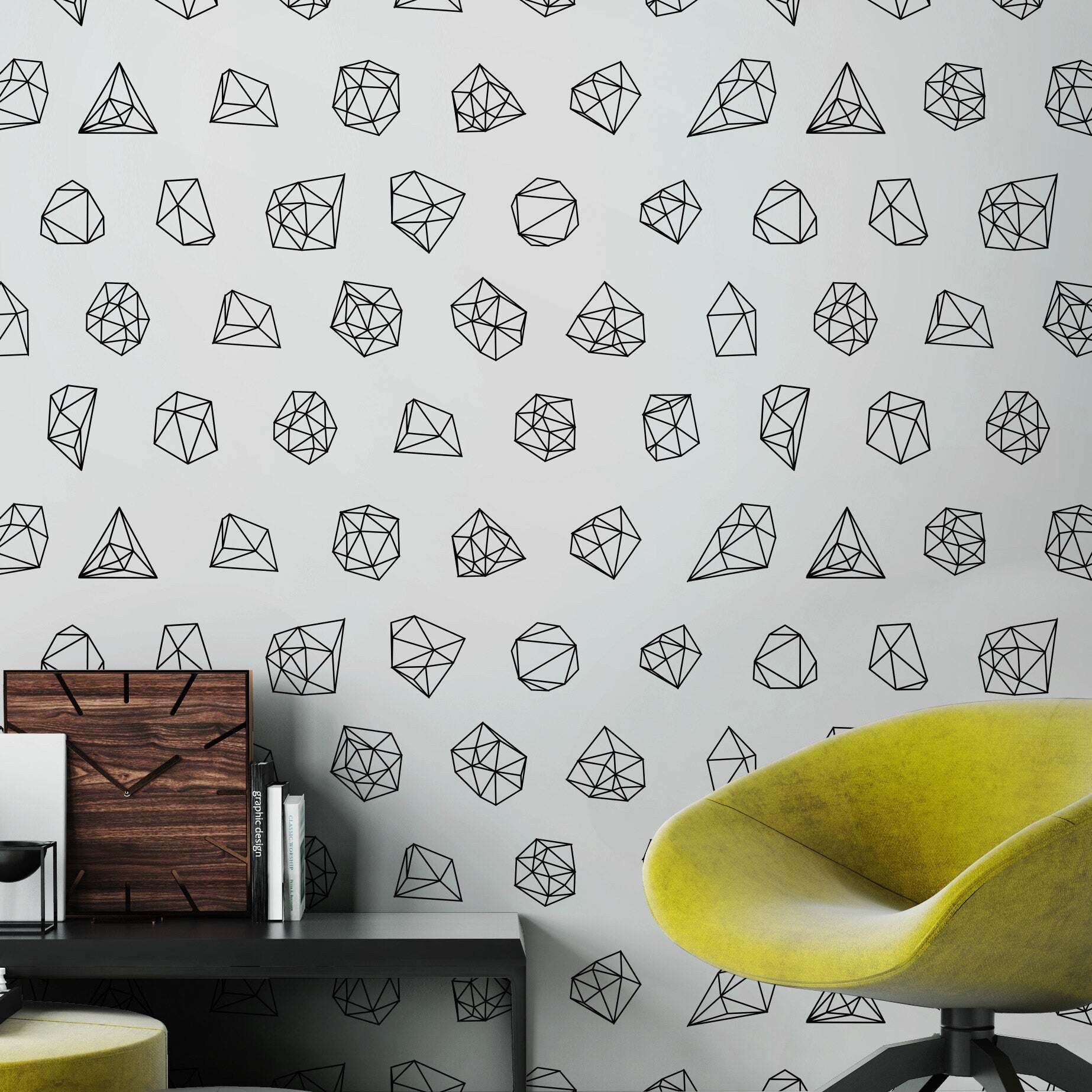 Geometric Gems Pattern Decor wallpaper - Wallpaper Black and White - Geometric Patterns - Removable Wallpaper - Reusable - SKU:GGFP-1