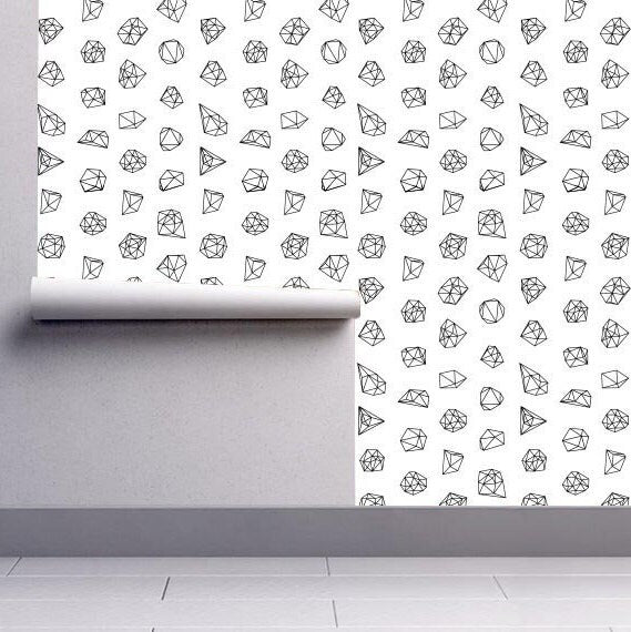 Geometric Gems Pattern Decor wallpaper - Wallpaper Black and White - Geometric Patterns - Removable Wallpaper - Reusable - SKU:GGFP-3