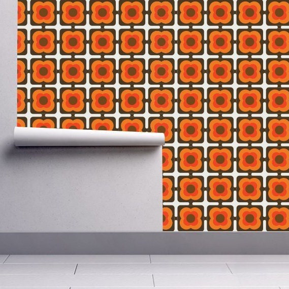 Square Groovy 70s Wallpaper - 70s Pattern - Square Wallpaper  - Geometric Patterns - Removable Wallpaper - Reusable - SKU:SQGS-2