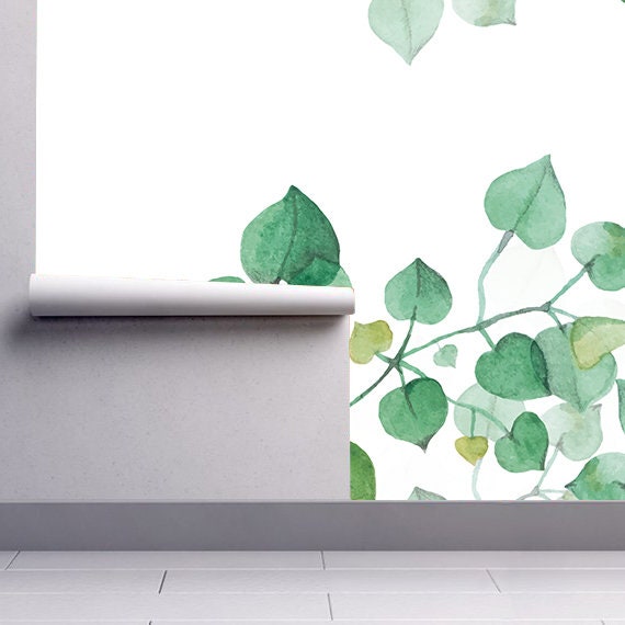 Wall Mural - Watercolor Leaves - Nature - Repositionable Adhesive Fabric - Self-Adhesive Wall Covering - Peel And Stick - SKU: WLGM-4