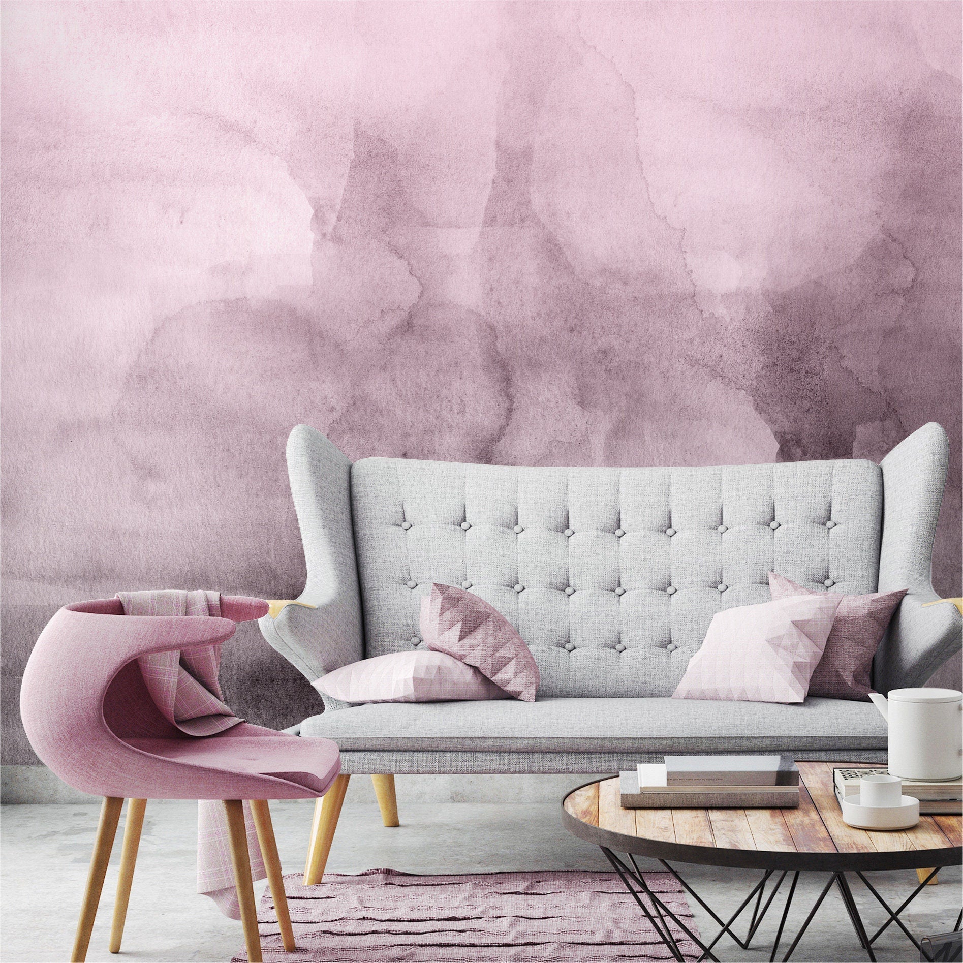 Pink, Quartz, Ombre, Wallpaper, Luxury, Removable, Peel and stick, Self adhesive, Temporary, Wall Mural, Fabric - SKU:Wtcpkqtz-0