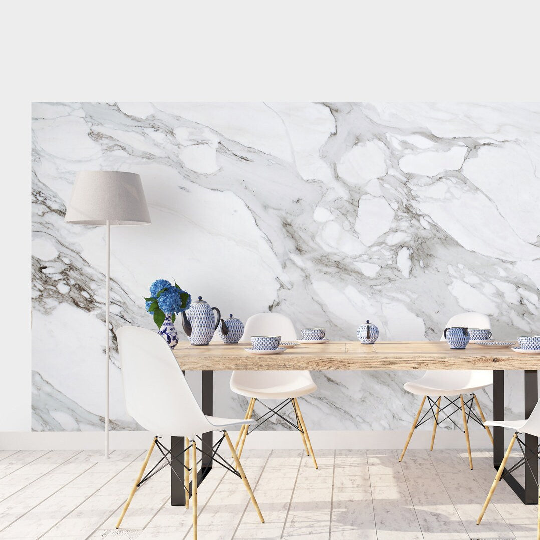 Carrara, Marble, Wallpaper, Luxury, Removable, Peel and stick, Self adhesive, Temporary, Wall Mural, Fabric, Reusable, Art  - SKU:Marble-0