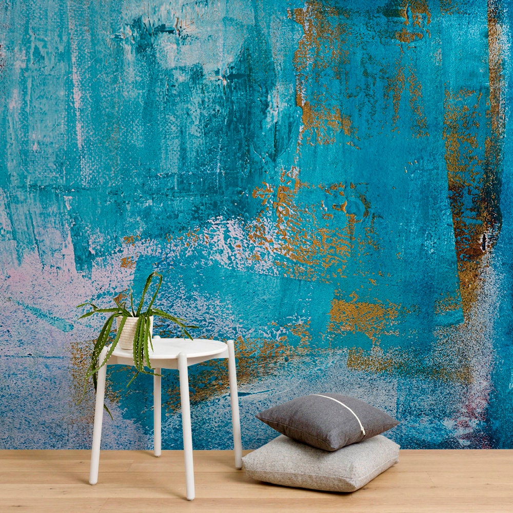 Urban Blue Art - Wall Mural - Repositionable Adhesive Fabric - Self-Adhesive Wall Covering - Peel And Stick Wall Skins - SKU: URBAZULMural-0