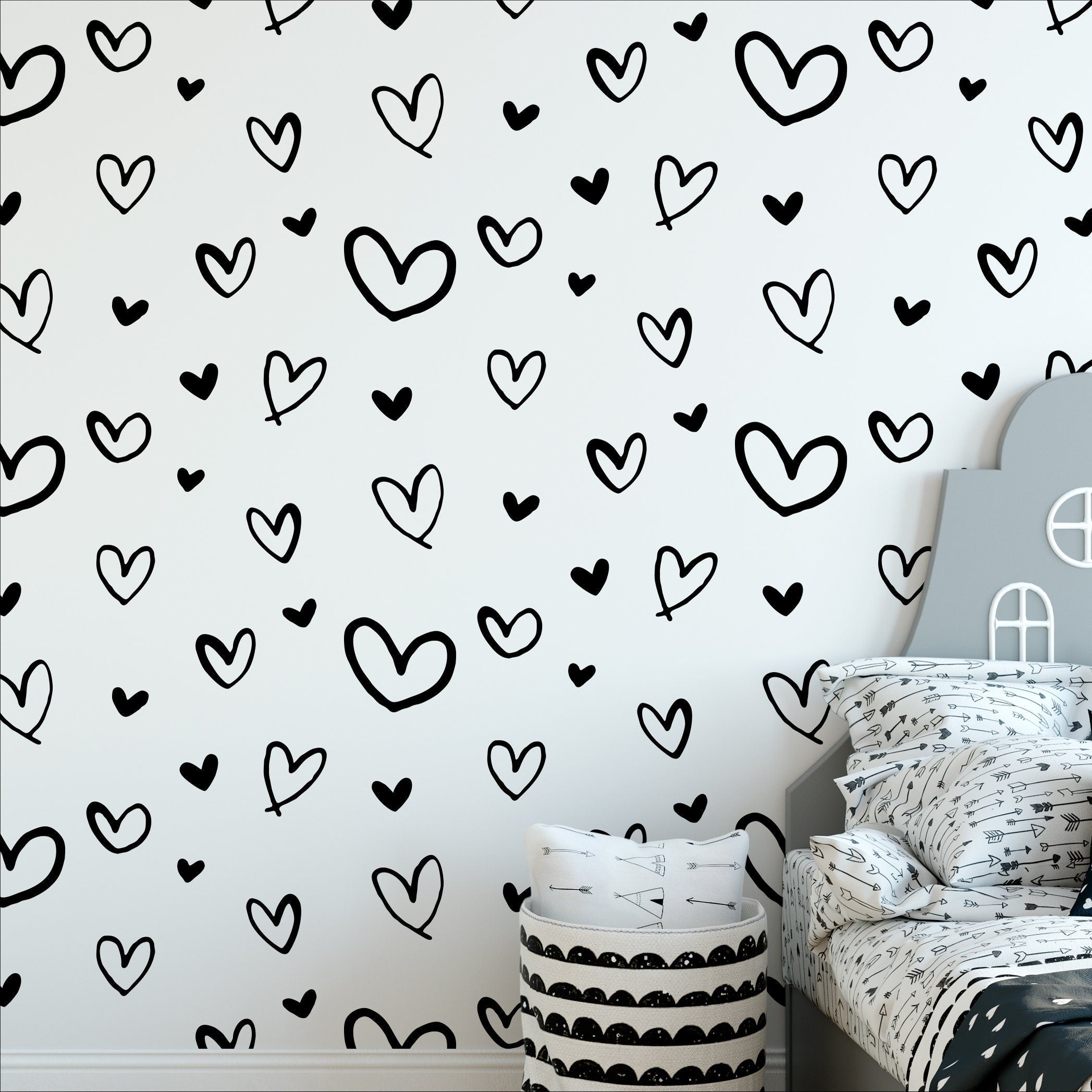 Heart print, heart wall art, minimalist wall art, minimalist wallpaper, love wall art, black and white print, monochrome wall  - SKU:HDHP-0