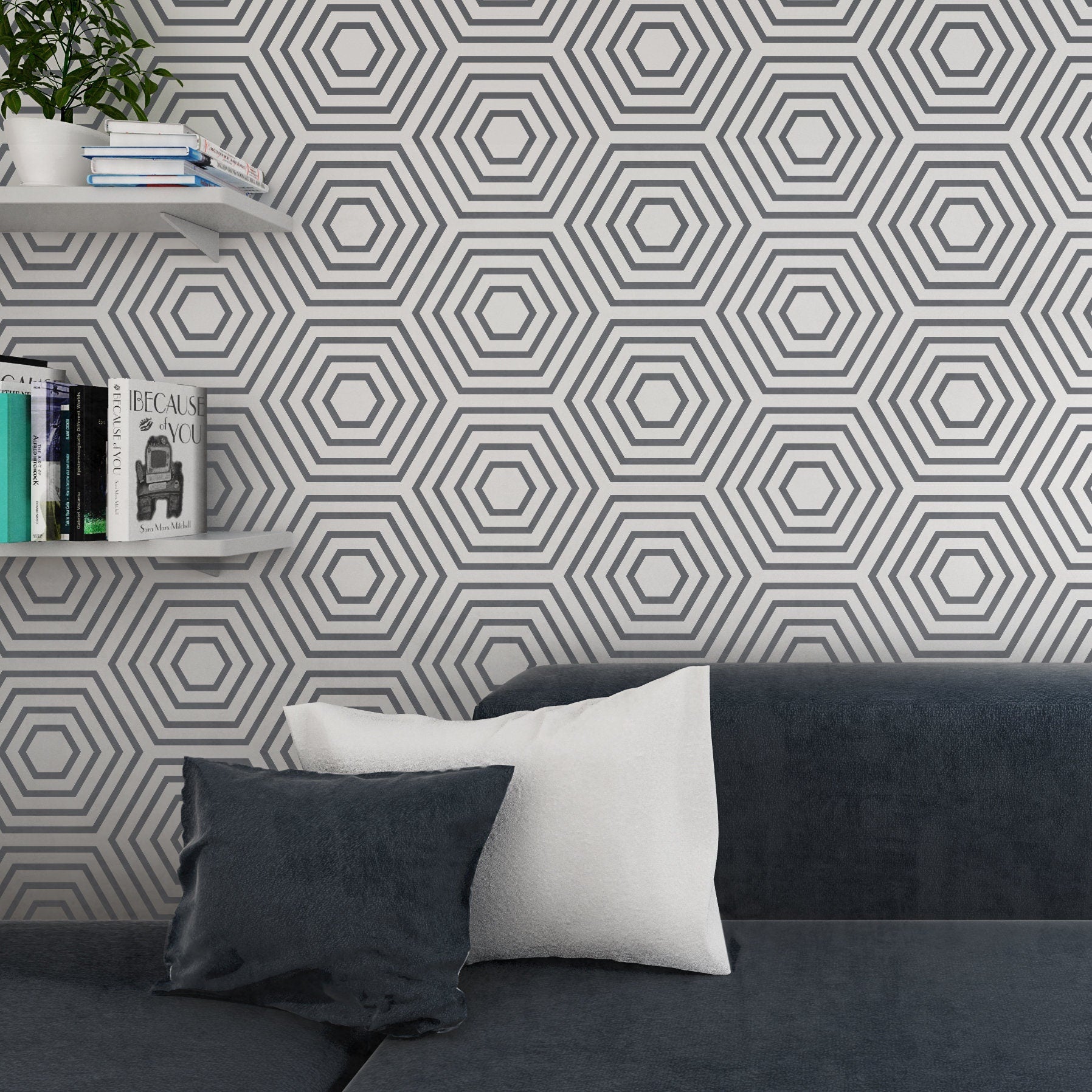 Hexagon wall art, removable, reposicionable wallpaper - SKU:GBHP-2