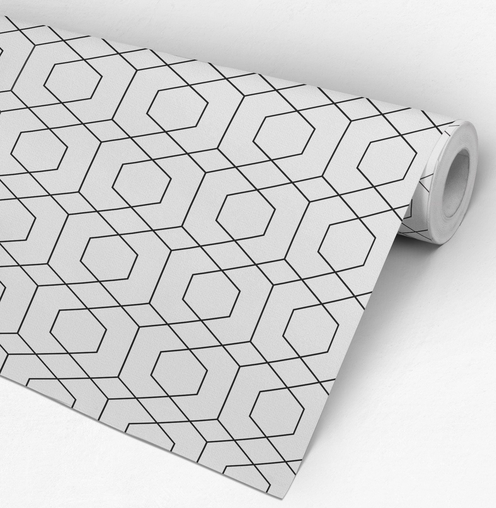 Geometric Hexagons Wallpaper Roll - Black and White Wallpaper - Removable Wallpaper - Geometric Wall Art - SKU:GHLP-2