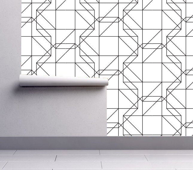 Geometric Black Lines - Black and White Wallpaper - Polygonal Lines Wall Art - Removable Wallpaper - SKU:GBLP-2