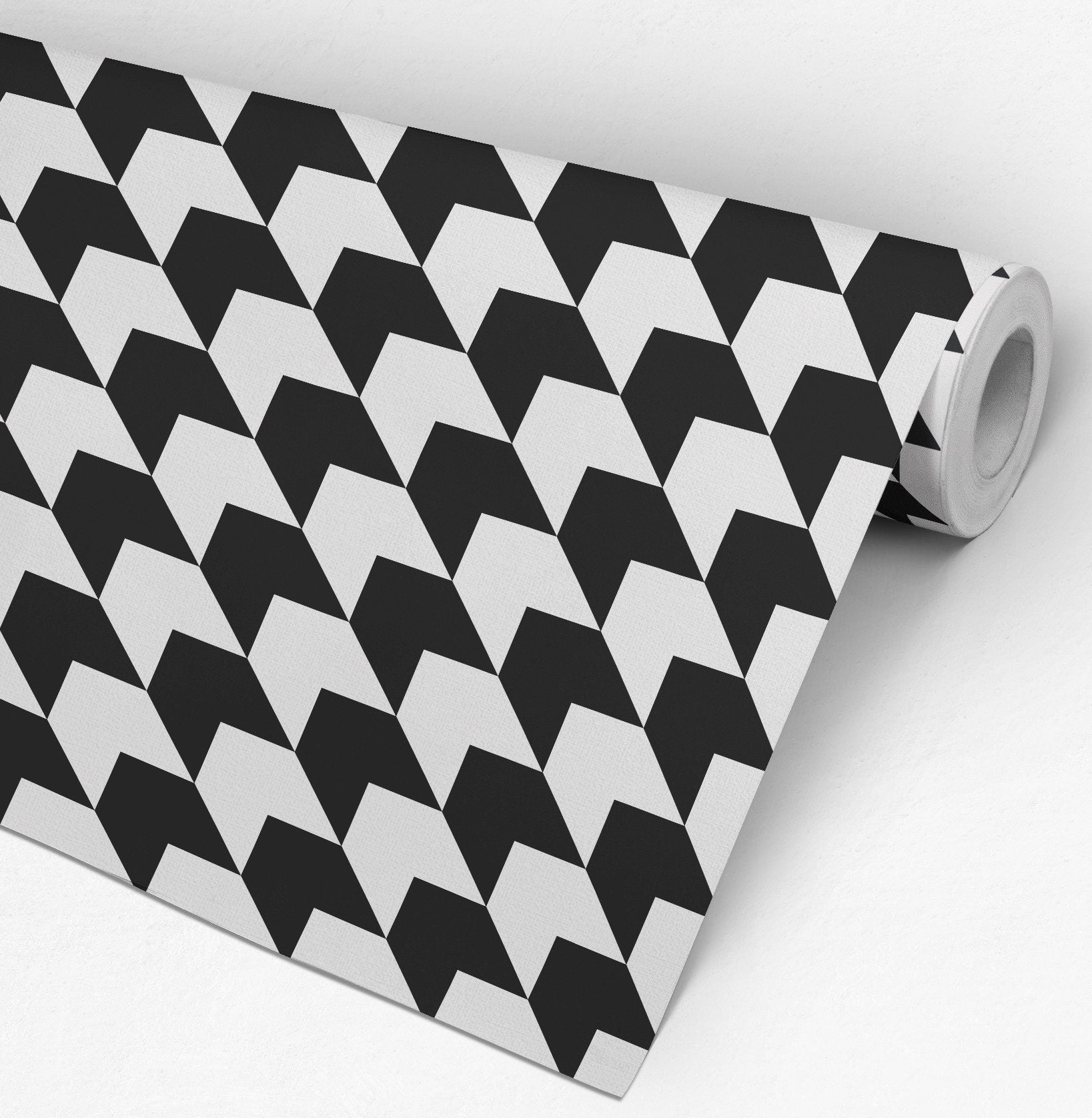 Blocks Pattern - Geometric Removable Wallpaper - Black and White - Self Adhesive or Regular Wallpaper - Geometric Wall Mural  - SKU:ABWW-3