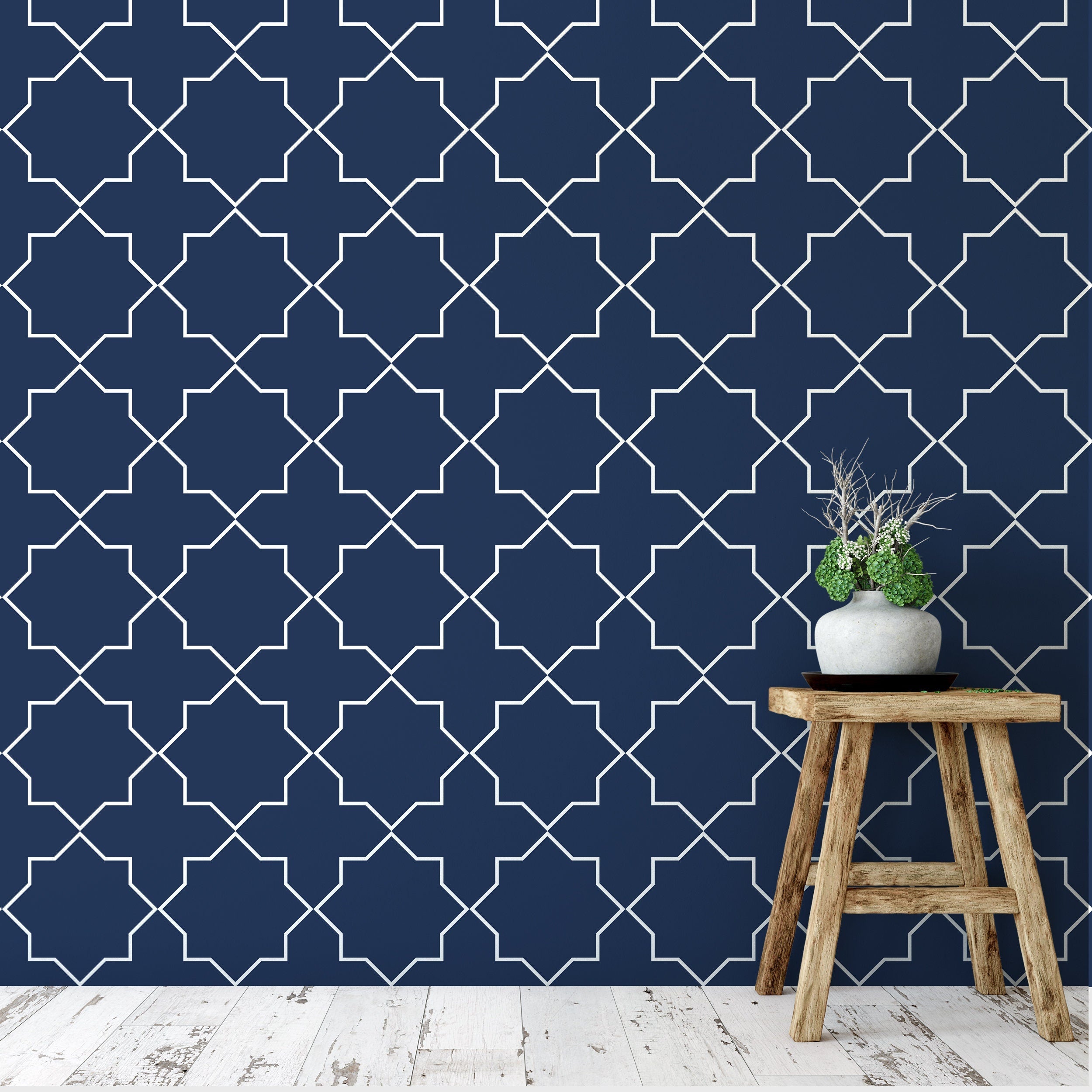 Coastal wallpaper , geometric blue white nautical removable self adhesive - SKU:MBCP-1