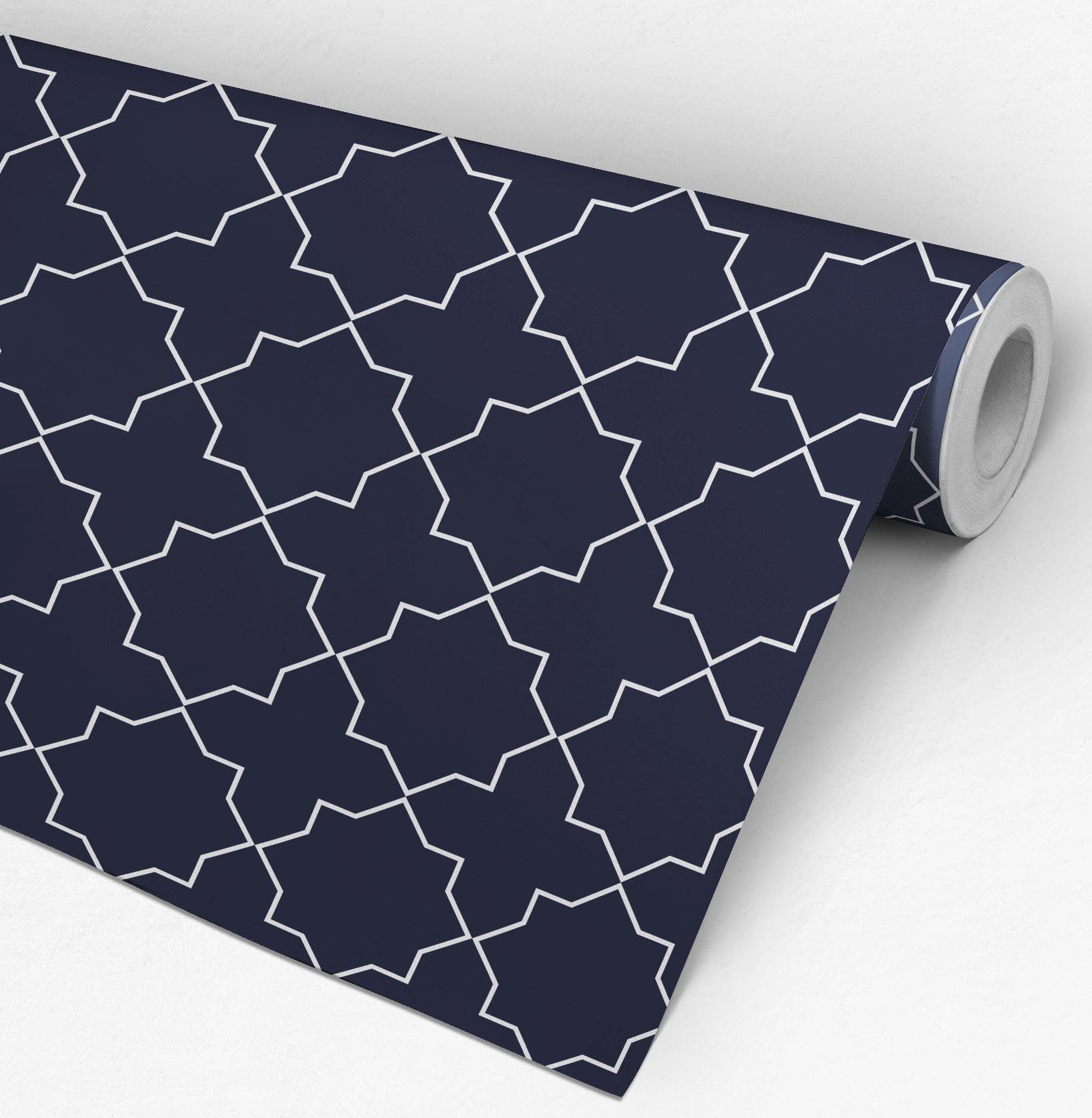 Coastal wallpaper , geometric blue white nautical removable self adhesive - SKU:MBCP-3