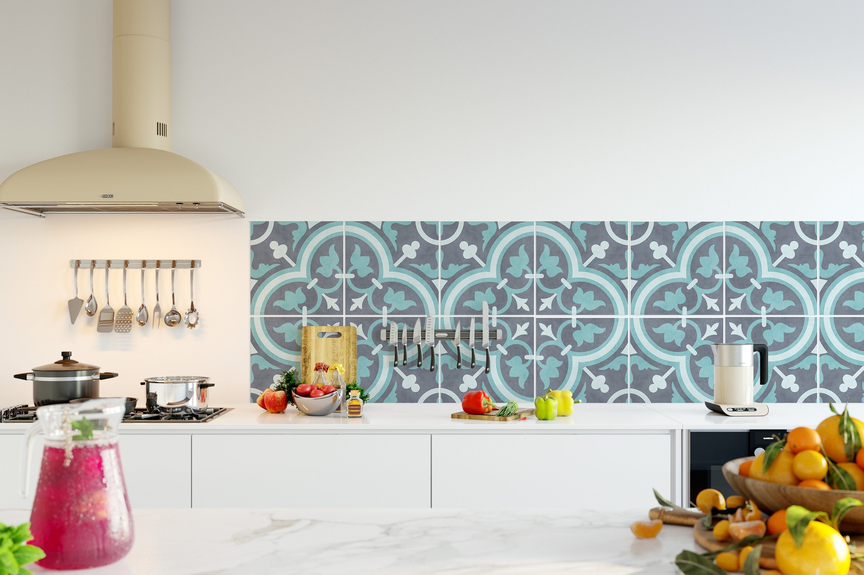 Scandinavian Blue, Vinyl Self Adhesive Tiles, Kitchen Backsplash Peel and Stick in Roll, SKU:RT38-3