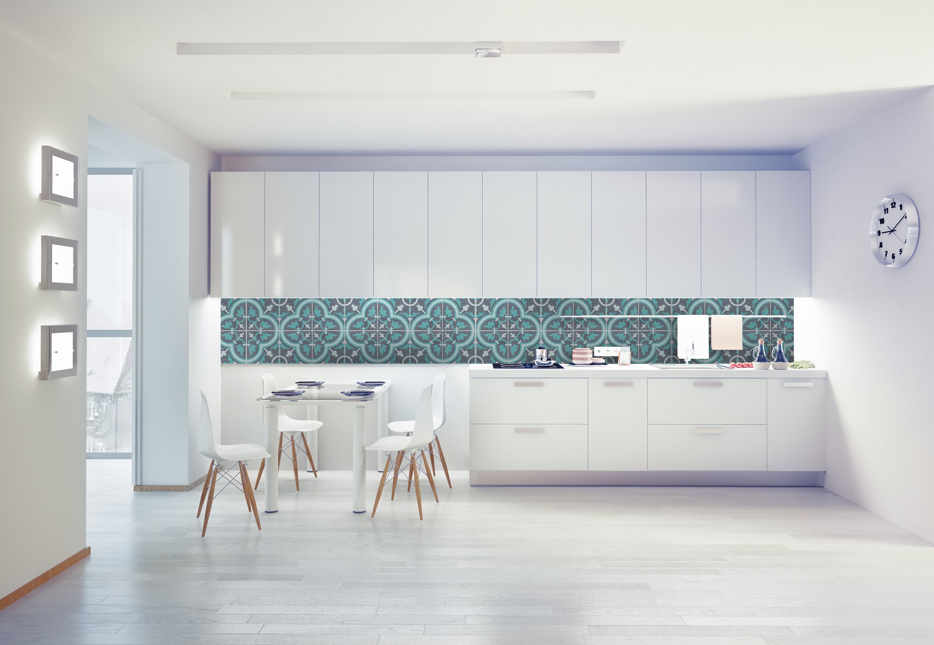 Scandinavian Blue, Vinyl Self Adhesive Tiles, Kitchen Backsplash Peel and Stick in Roll, SKU:RT38-0