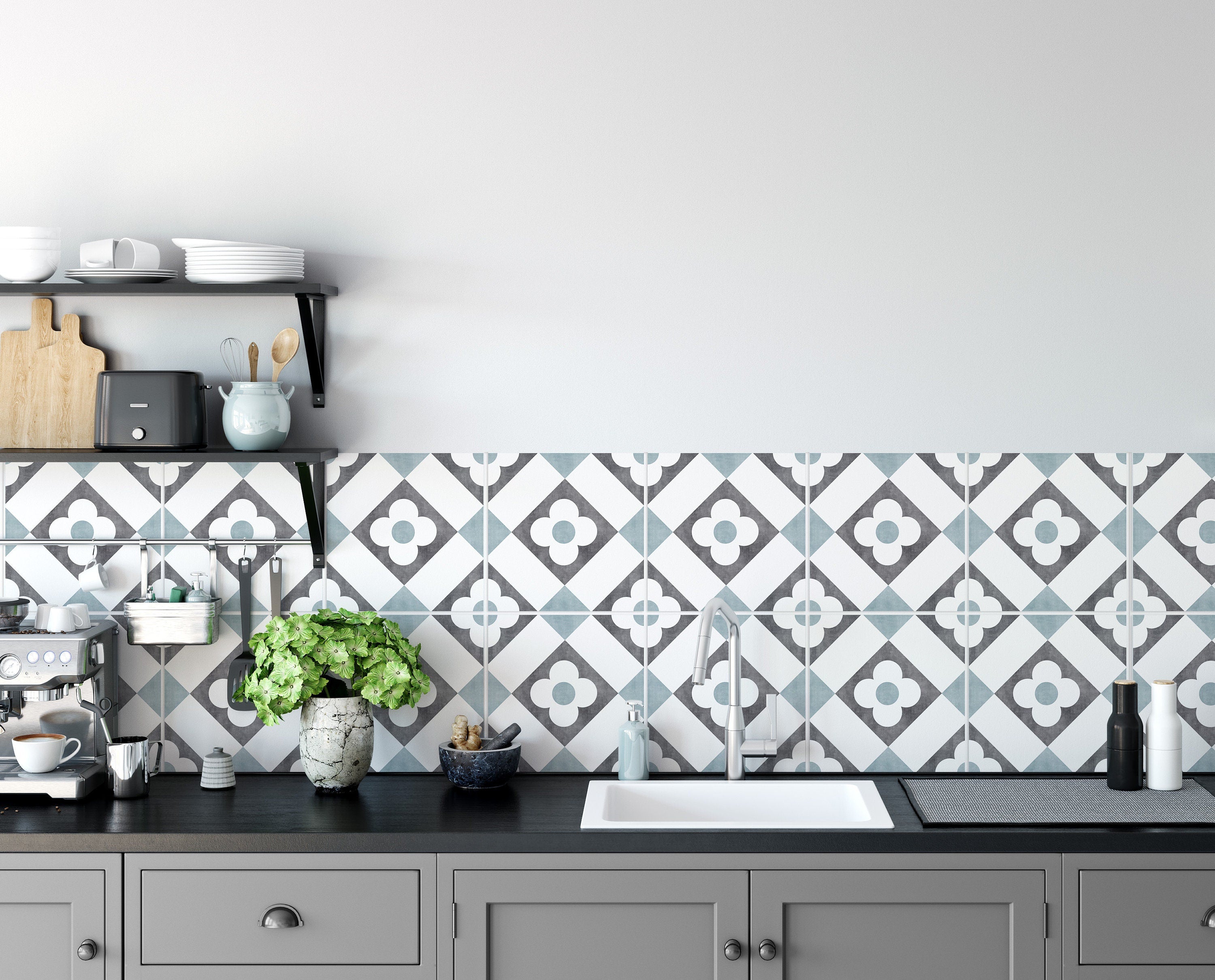 Roll Tile Stickers, Kitchen Backsplash, DIY Vinyl Renters, Piastrelle Adesive per Cucina, SKU:RT41-1