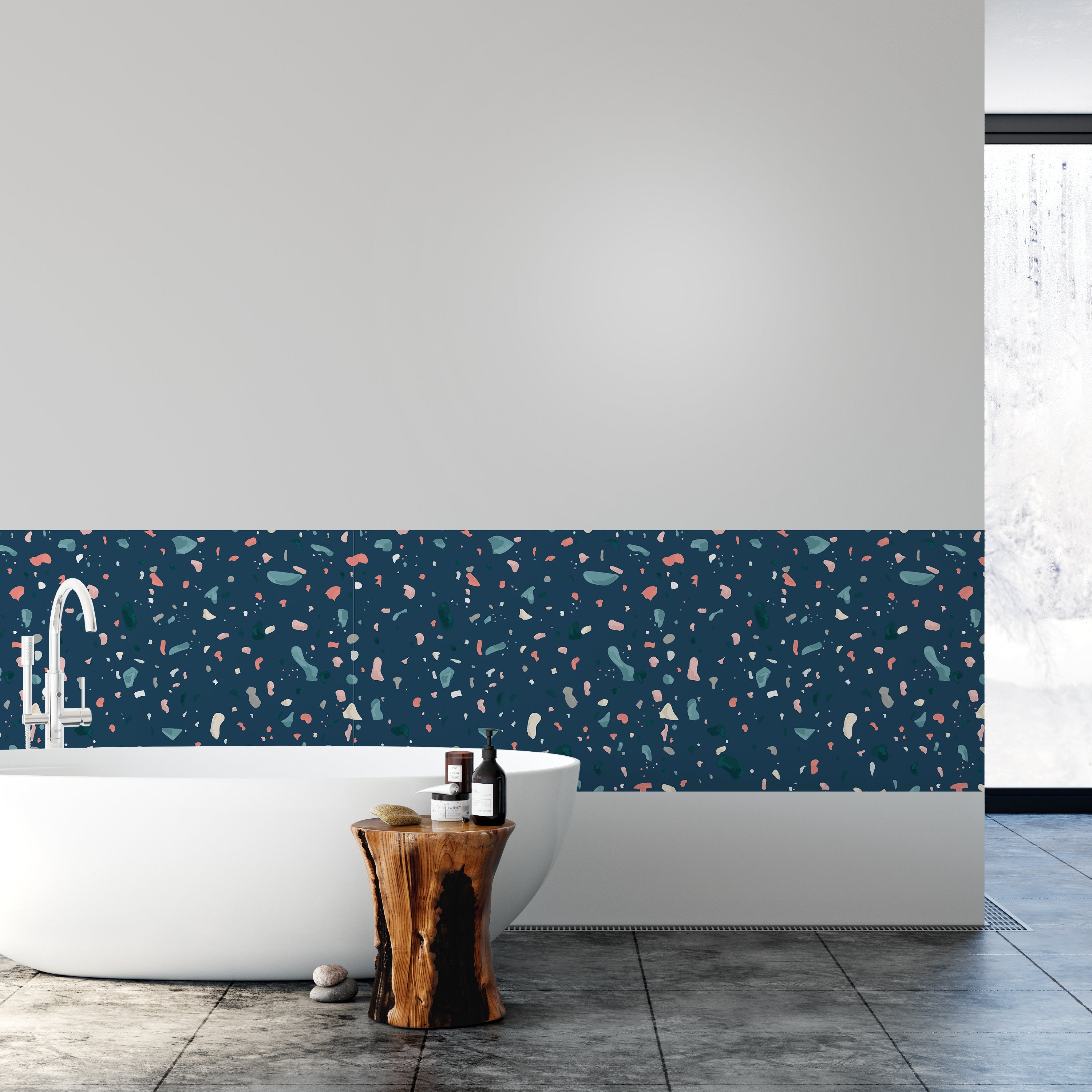 Dark Blue Terrazzo Adhesive Film, Waterproof, Kitchen Backsplash - SKU:DBTAF-4