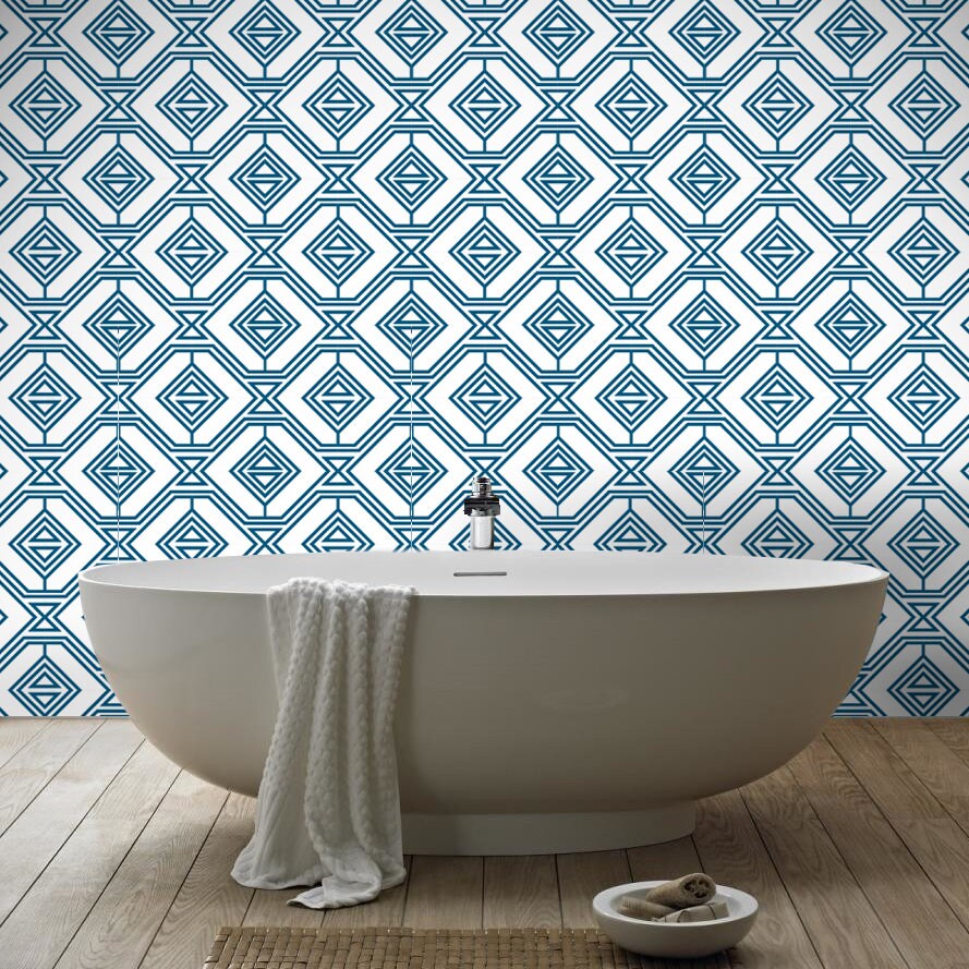 Geometric Futuristic Blue Tile - Blue Pattern- Tile Stickers- Mosaic Tiles - Peel and Stick Tile - Pack of 10 - SKU:BLGE-0