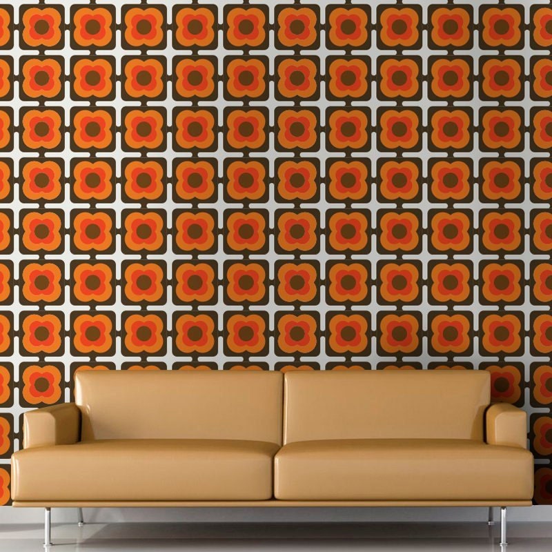 Square Groovy 70s Wallpaper - 70s Pattern - Square Wallpaper  - Geometric Patterns - Removable Wallpaper - Reusable - SKU:SQGS-4