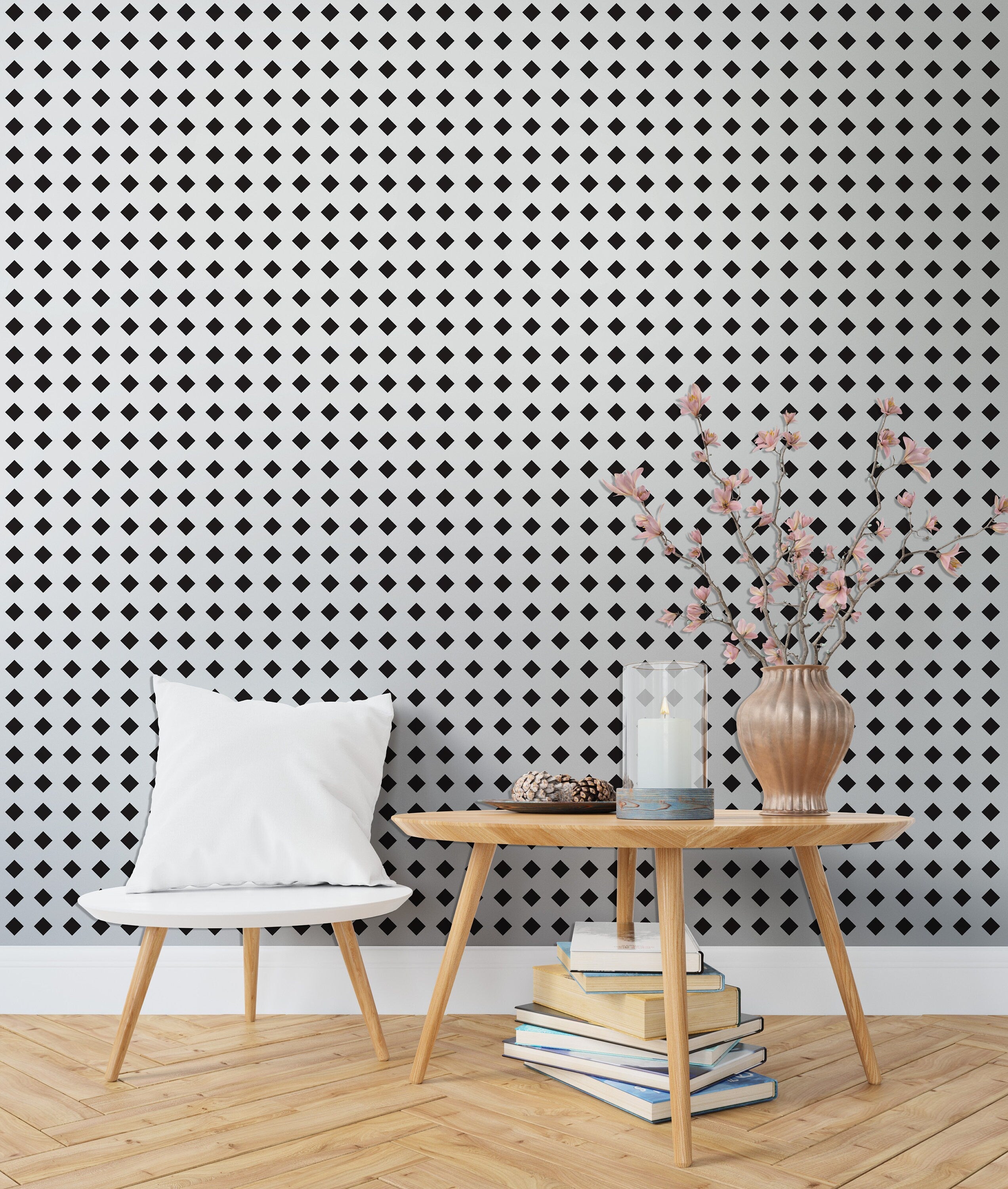 Black Wall Paper, B&W Wallpaper, Black Wallpaper, Minimal Wall Paper, Mural, Peel and Stick Wallpaper, Removable Wallpaper - SKU:WRBW02-3