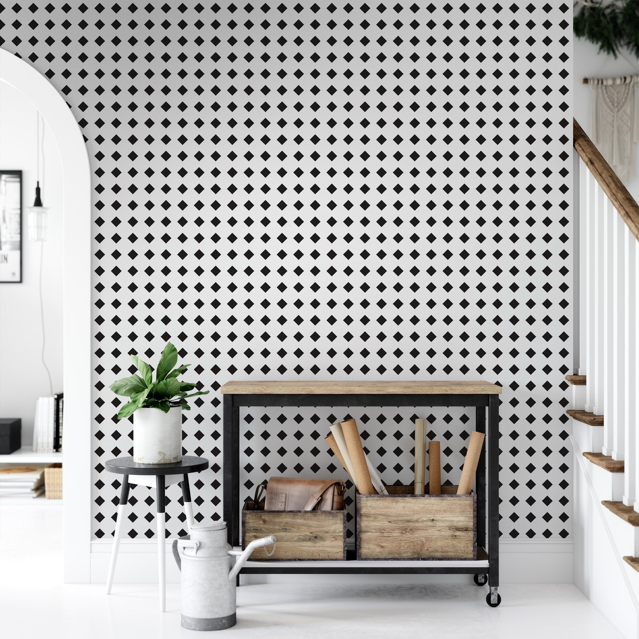 Black Wall Paper, B&W Wallpaper, Black Wallpaper, Minimal Wall Paper, Mural, Peel and Stick Wallpaper, Removable Wallpaper - SKU:WRBW02-0