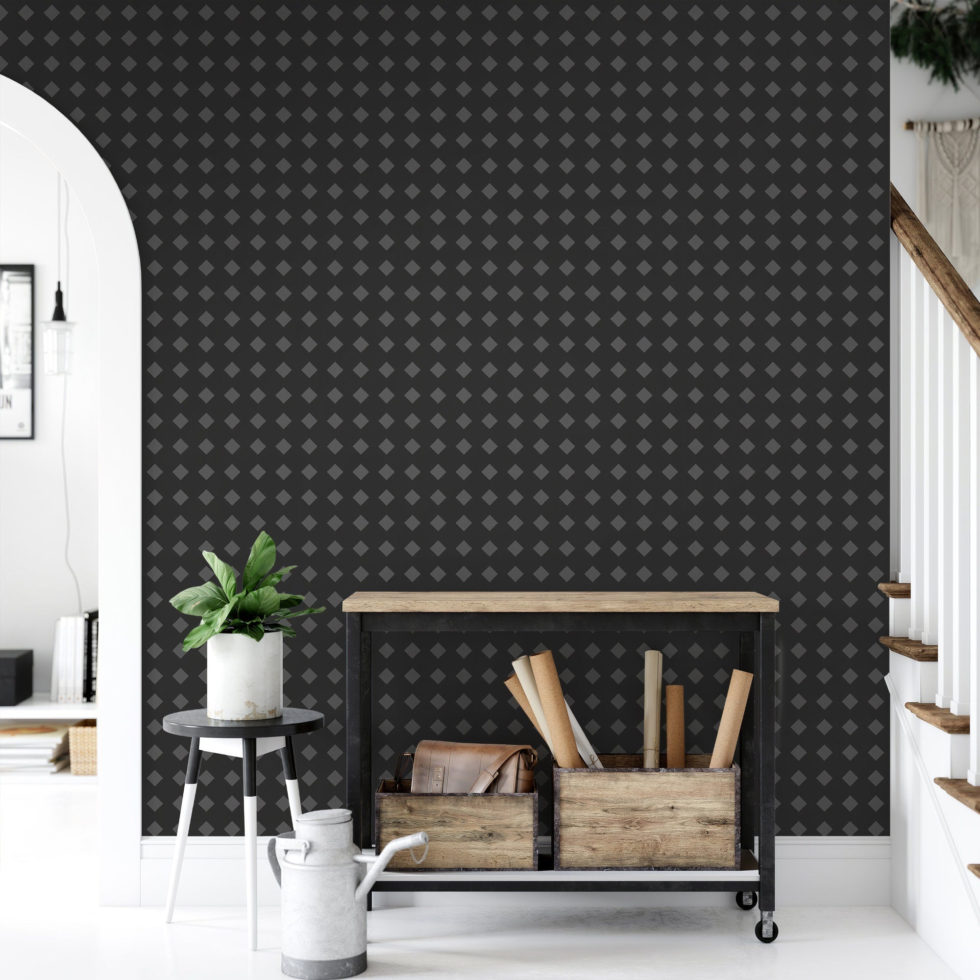 Black and Gray removable wallpaper / patterned wallpaper / temporary wallpaper / self adhesive wallpaper - SKU:WRBG02-1