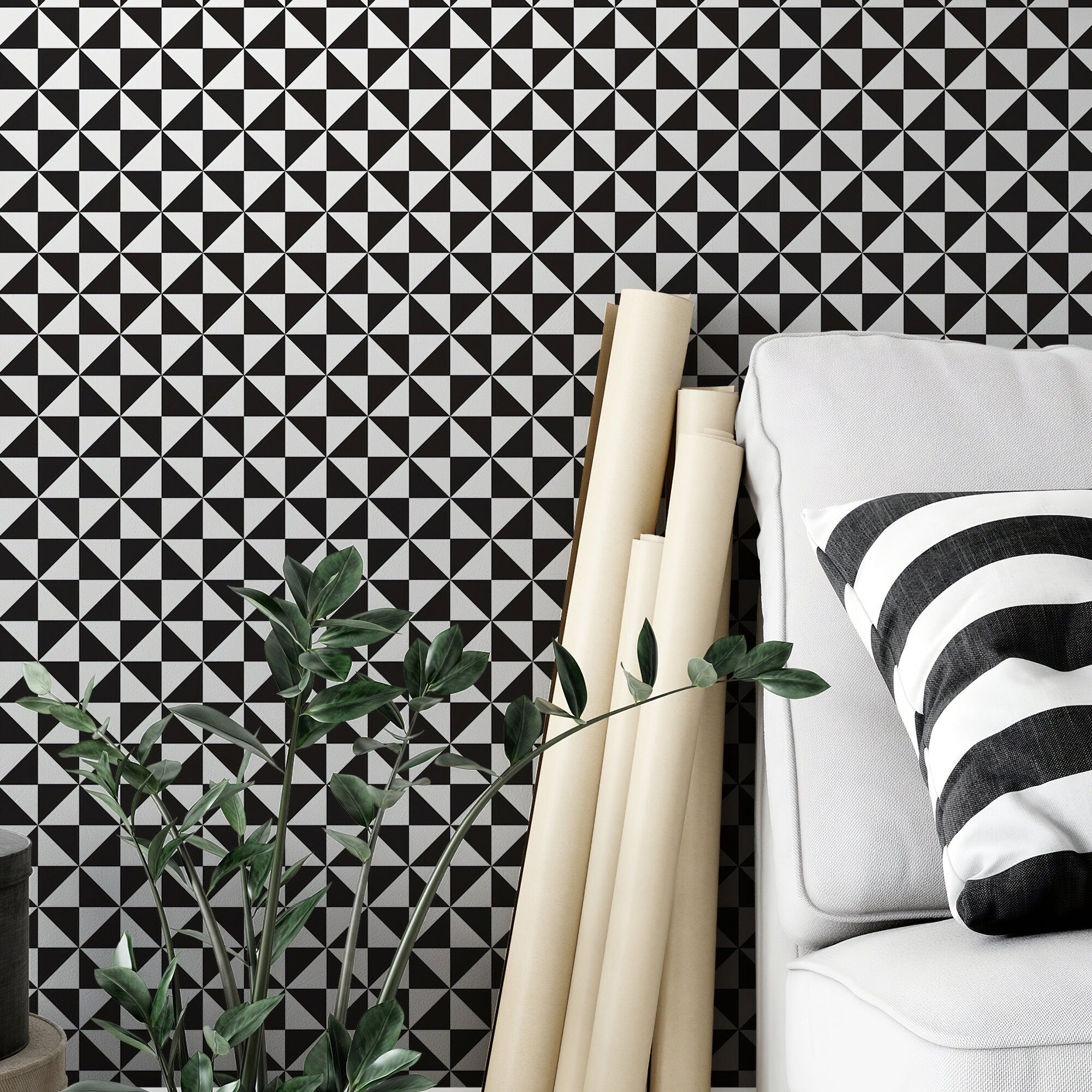 Small Patterns Wall Mural, Self Adhesive Wallpaper, Removable wallpaper, Black and White Wall Decor - SKU:WRBW03-3