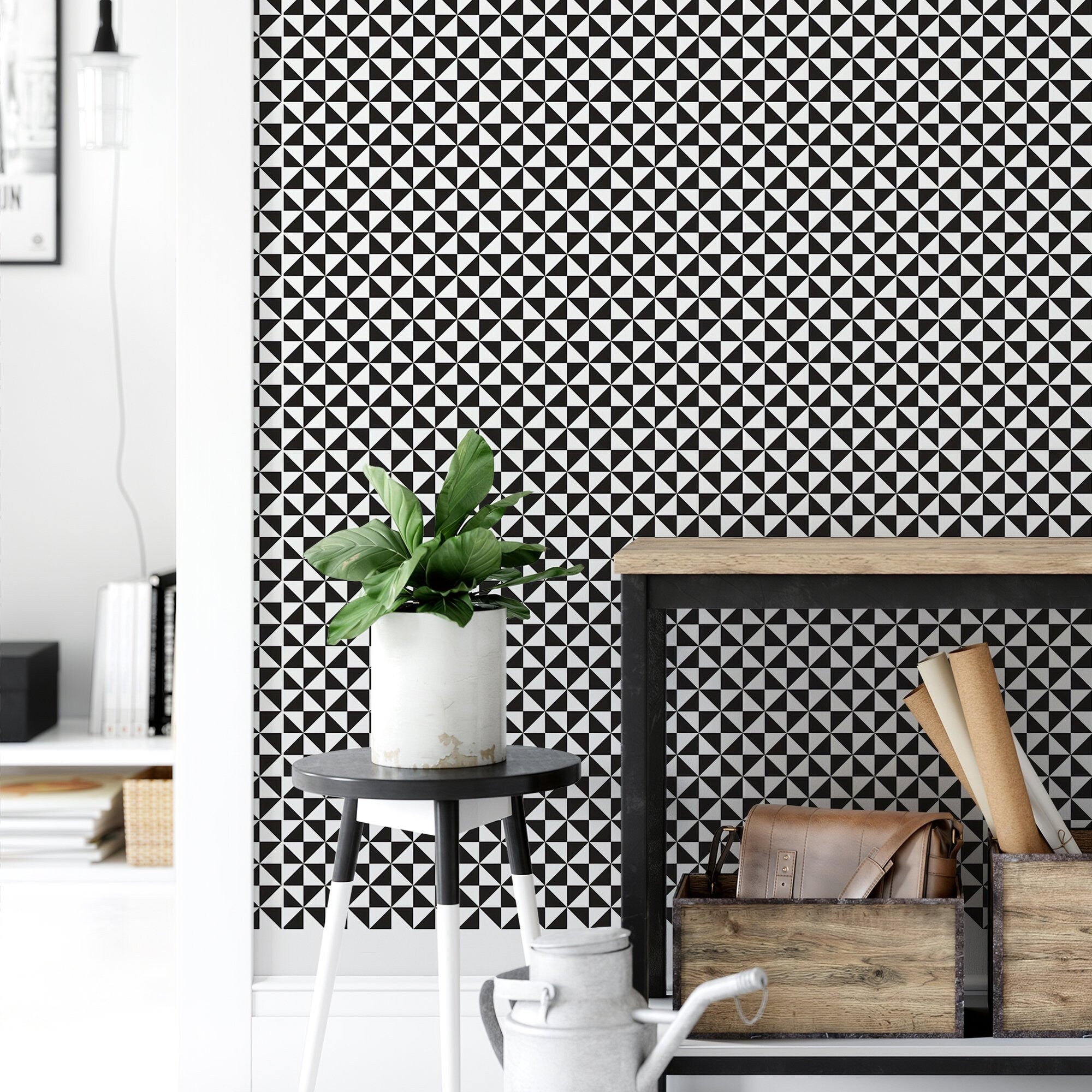 Small Patterns Wall Mural, Self Adhesive Wallpaper, Removable wallpaper, Black and White Wall Decor - SKU:WRBW03-0