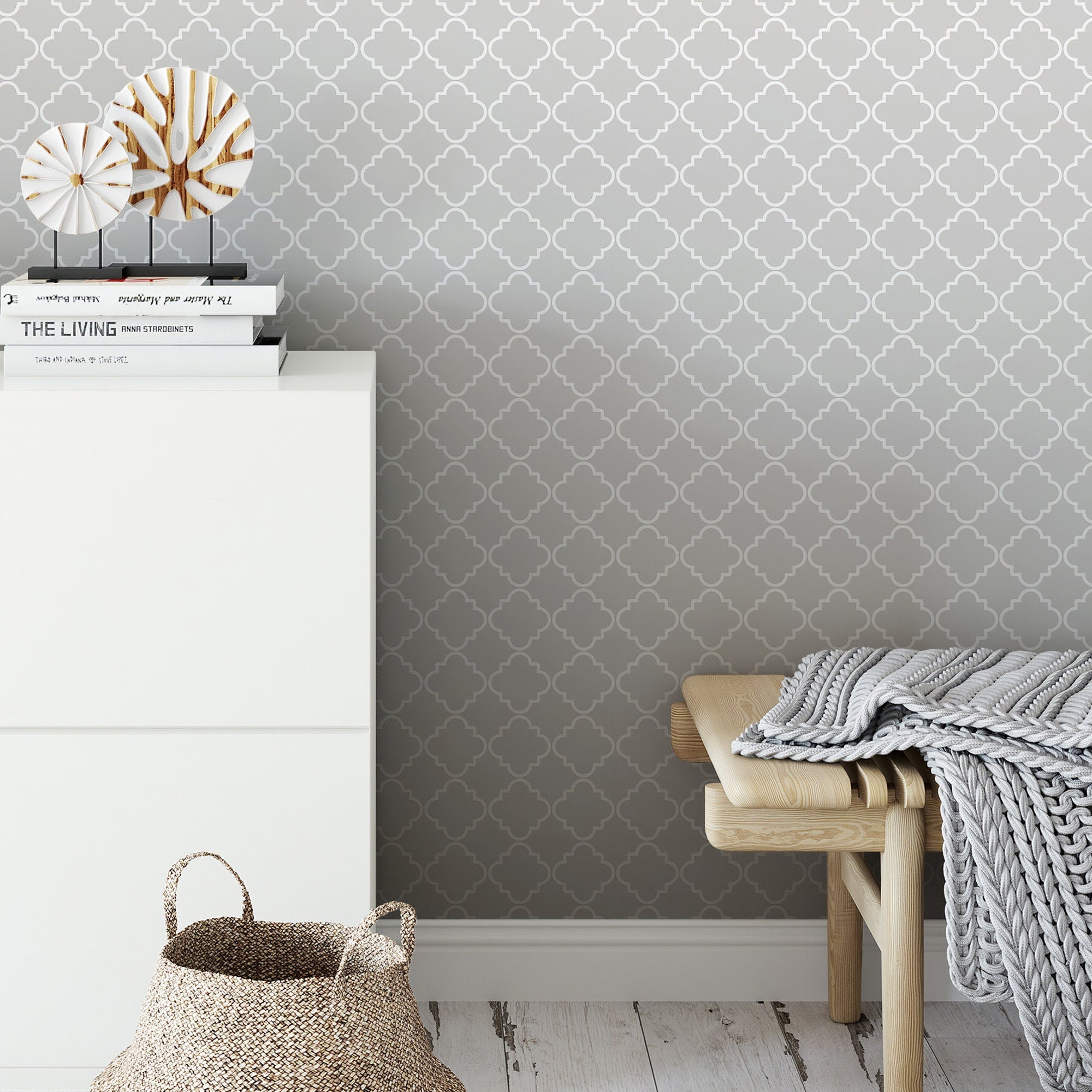 Light Grey Geometric Wallpaper, Geometric Pattern Removable Wallpaper, Minimalistic Wall Mural , Moroccan Wallpaper - SKU:WRLG04-2