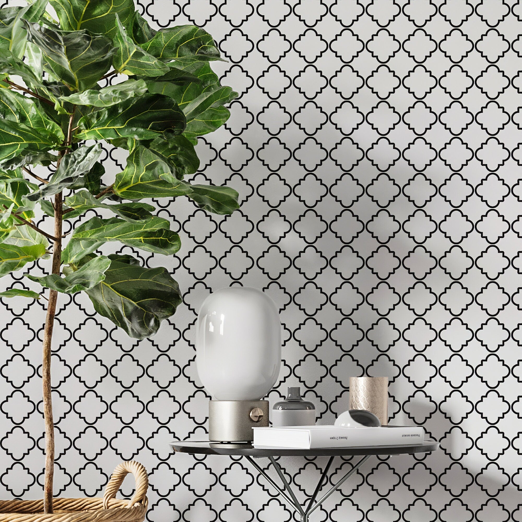 Geometric Wallpaper, Geometric Pattern Removable Wallpaper, Minimalistic Wall Mural , Moroccan Wallpaper - SKU:WRBW04-2