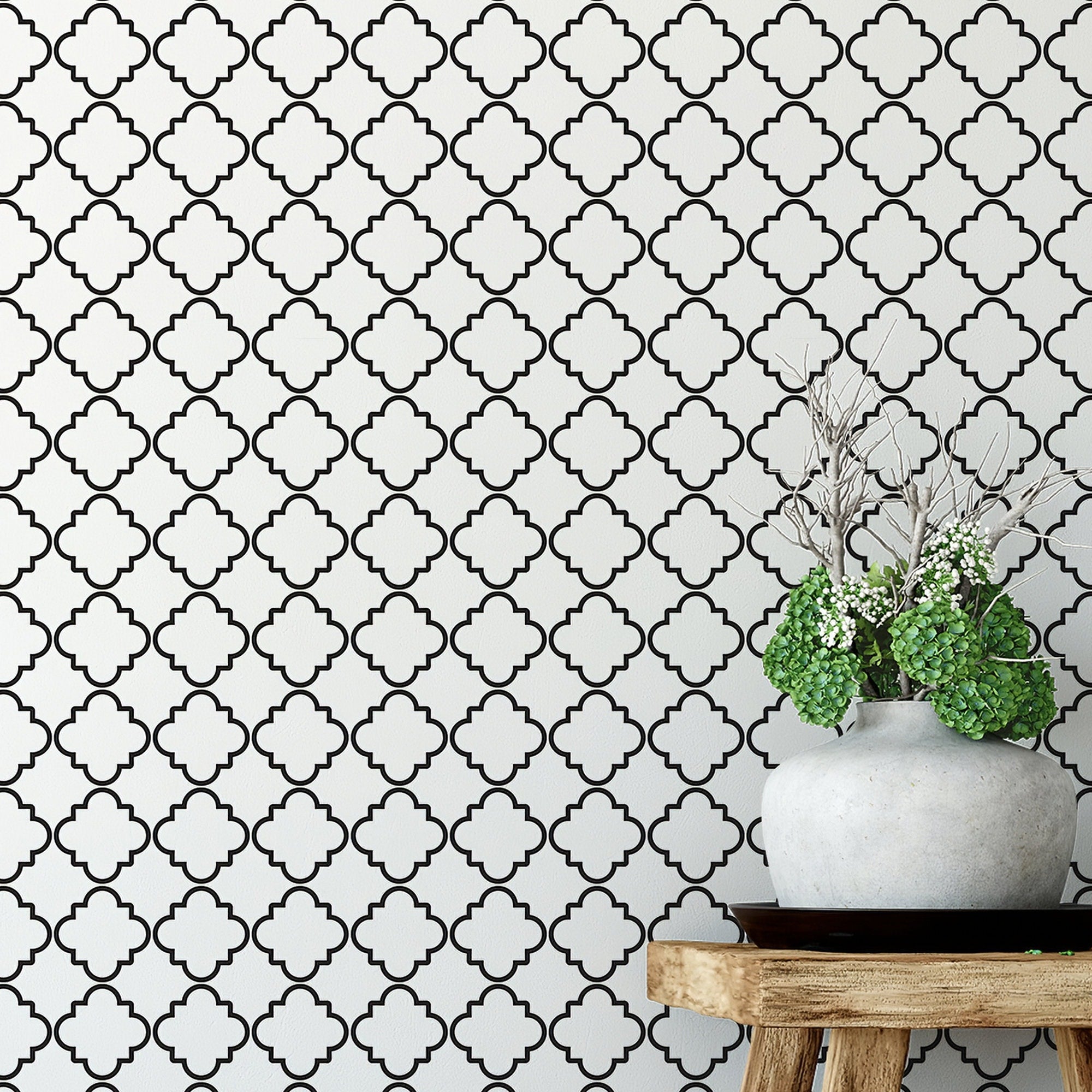 Geometric Wallpaper, Geometric Pattern Removable Wallpaper, Minimalistic Wall Mural , Moroccan Wallpaper - SKU:WRBW04-3