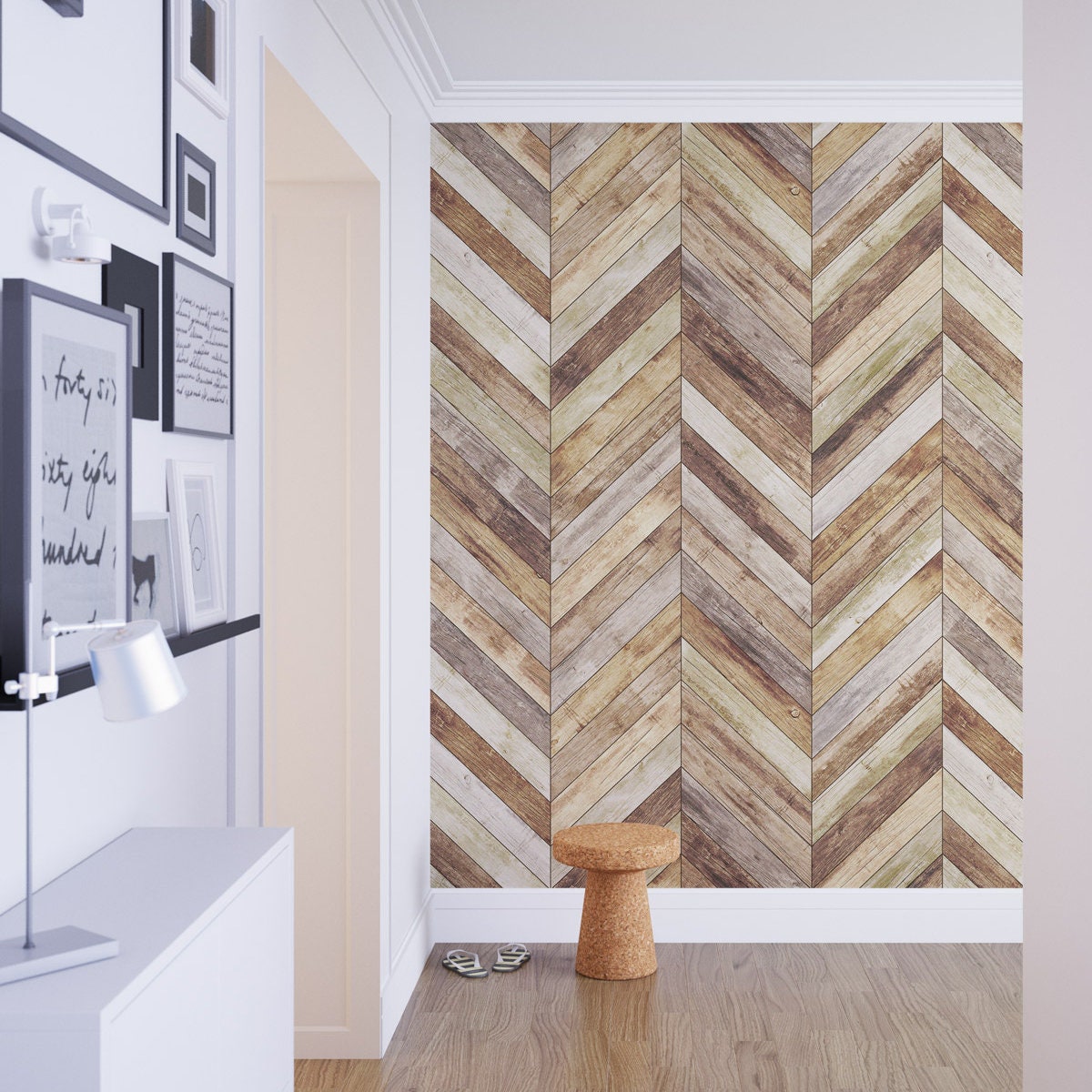 Chevron - Harringbone - Wood - Removable Wallpaper - Wood Wallpaper - Peel and Stick - Fabric Wallpaper - Wall Mural - Wallpaper - SKU:CHWO-0