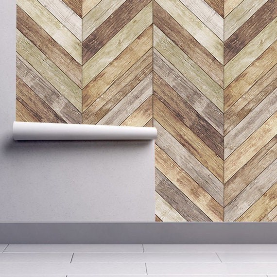 Chevron - Harringbone - Wood - Removable Wallpaper - Wood Wallpaper - Peel and Stick - Fabric Wallpaper - Wall Mural - Wallpaper - SKU:CHWO-3