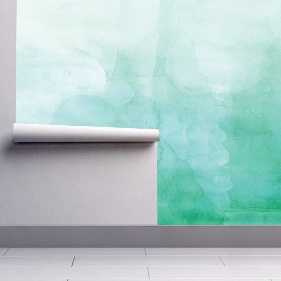 Green, Ombre, Watercolor, Wallpaper, Luxury, Removable, Peel and stick, Self adhesive, Temporary, Wall Mural, Fabric - SKU:Grwtcomb-2