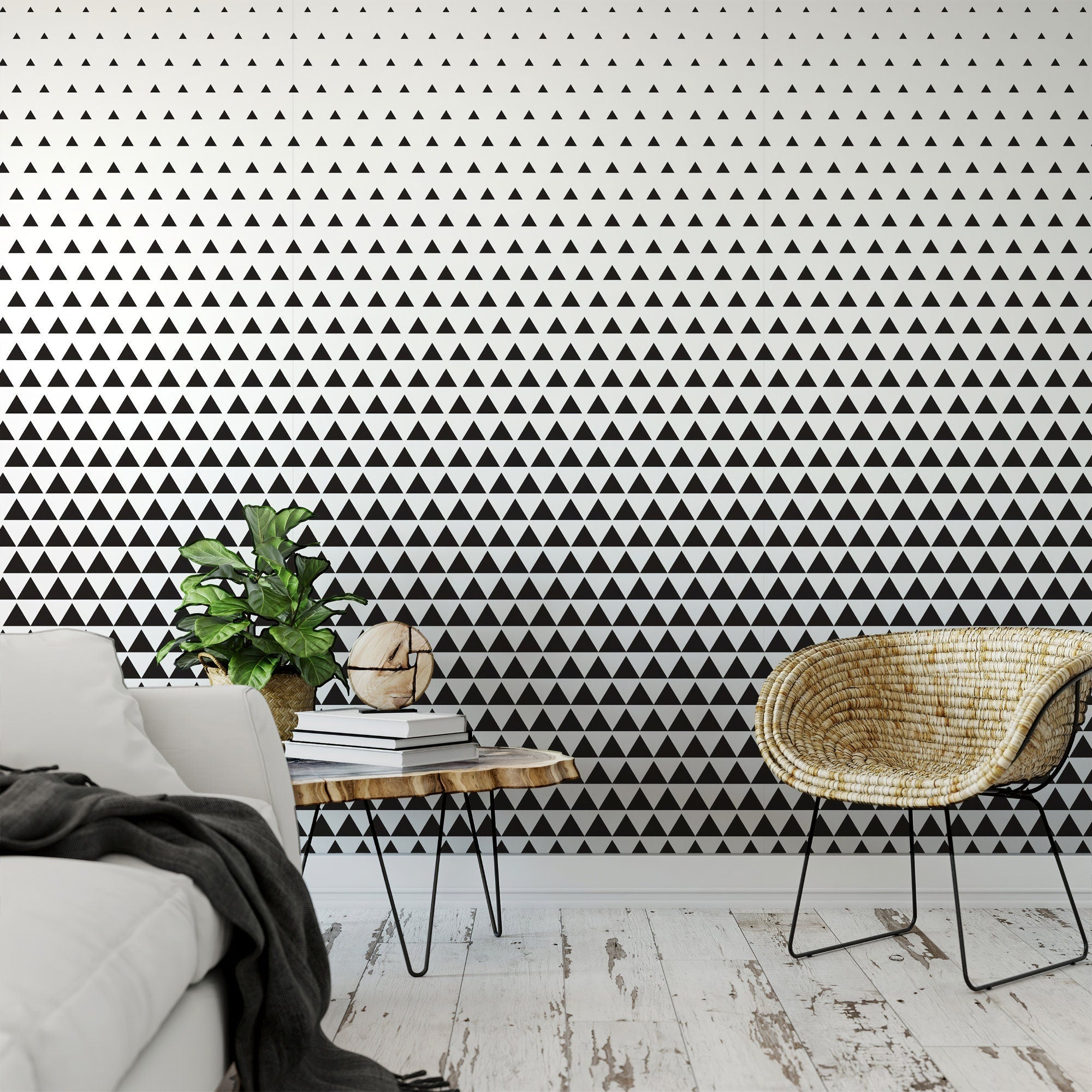 Geometric Wallpaper, Triangle Wallpaper, Minimal Wallpaper, Removable Wallpaper, Pattern Wallpaper, Peel and Stick, Mural - SKU:WRBW05-1