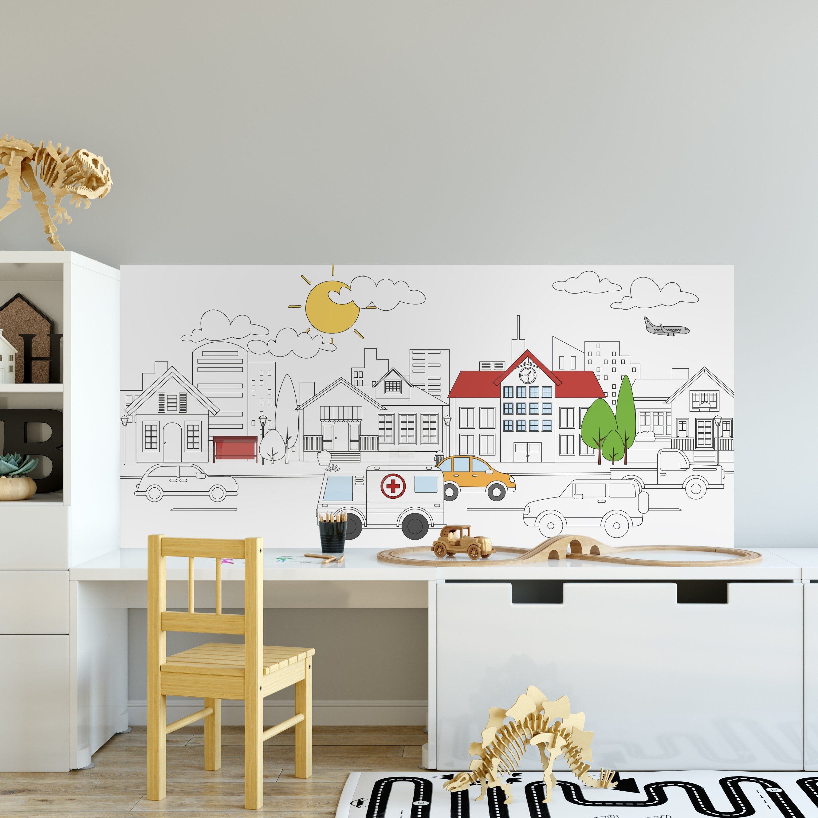 City - Coloring on the Wall - Poster Coloring - Removable Peel n Stick - Kids Decor - SKU:CITYP-1