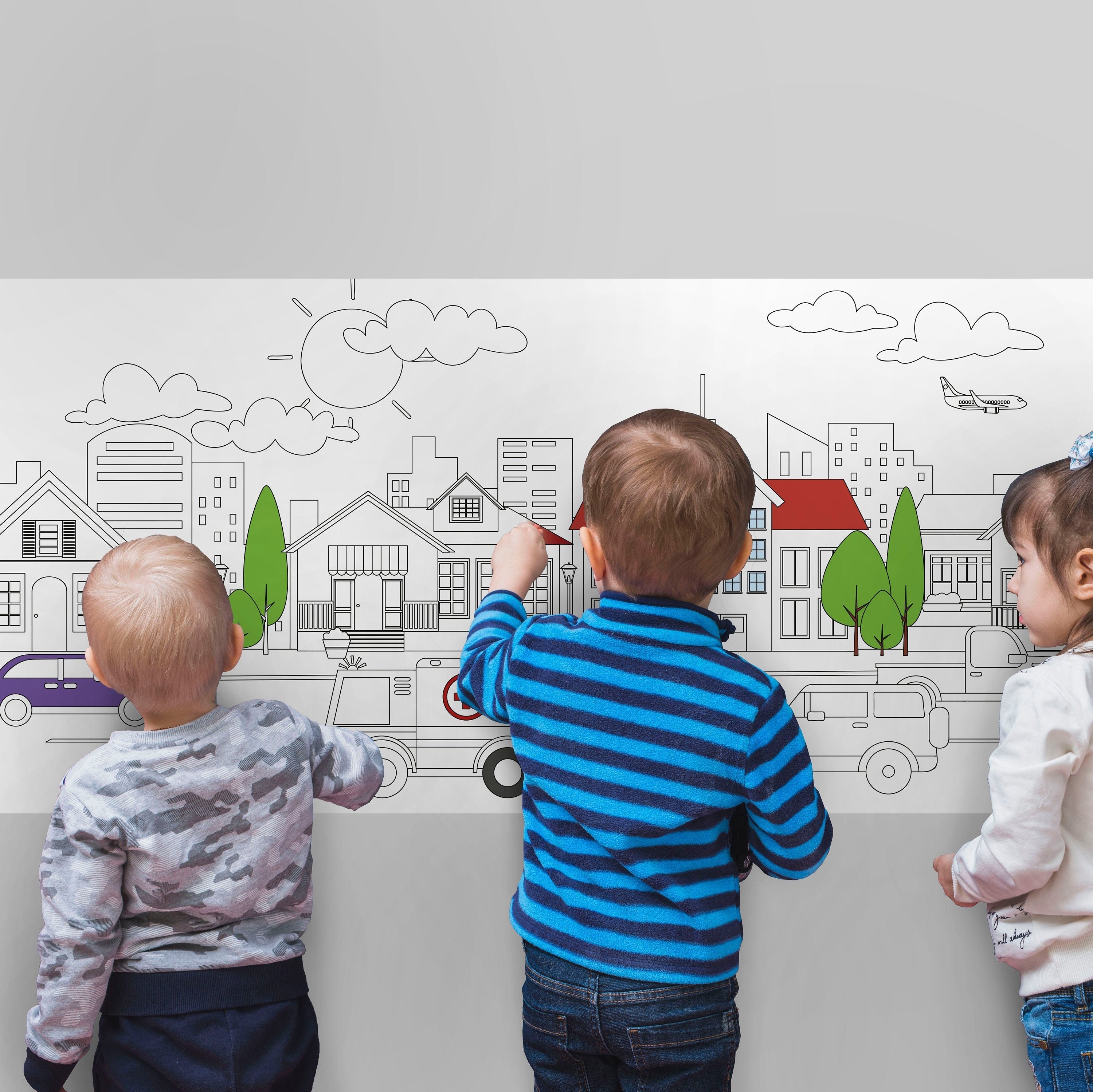 City - Coloring on the Wall - Poster Coloring - Removable Peel n Stick - Kids Decor - SKU:CITYP-0