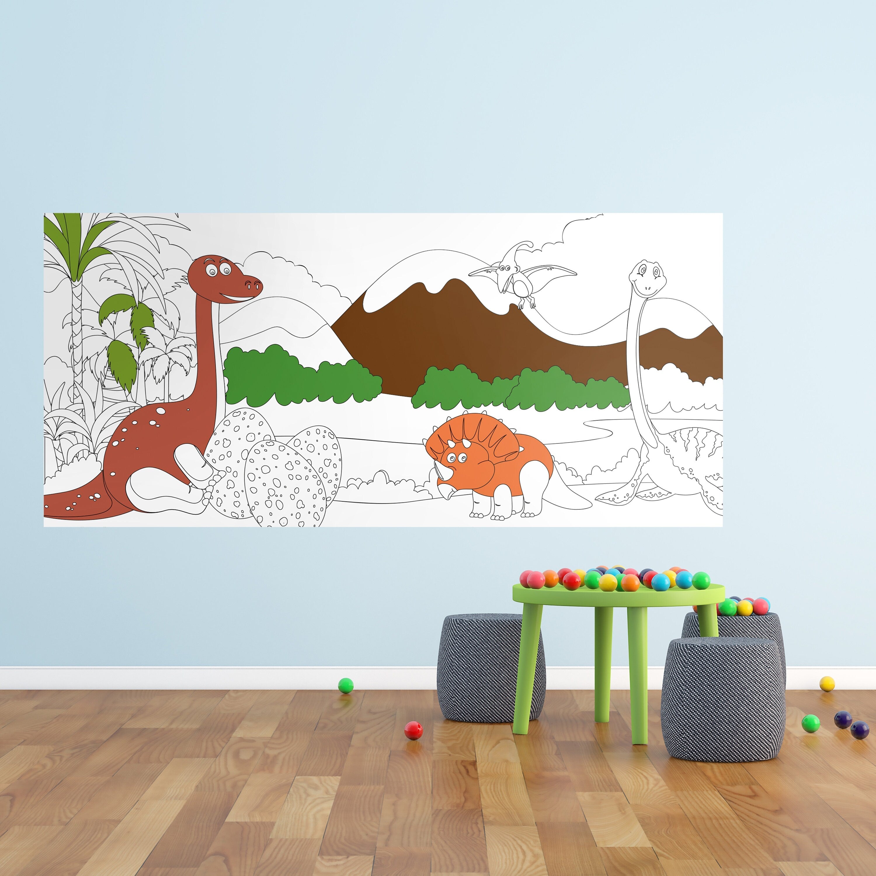 Dinosaurs - Jurassic - Coloring on the Wall - Poster Coloring - Removable Peel n Stick - Kids Decor - SKU:DINO-1