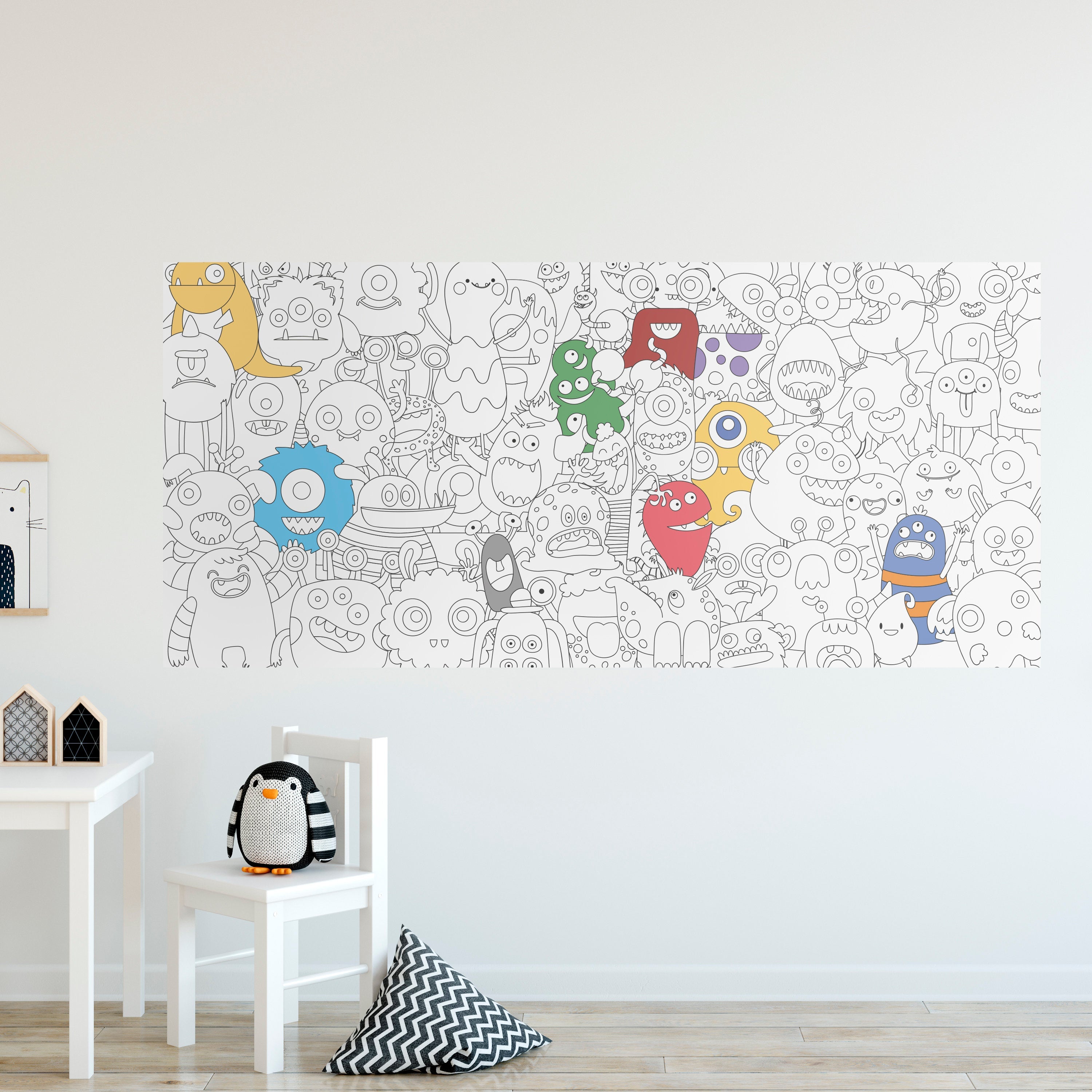 Doodles - Cute Monsters - Coloring on the Wall - Poster Coloring - Removable Peel n Stick - Kids Decor - SKU:DOOD-1