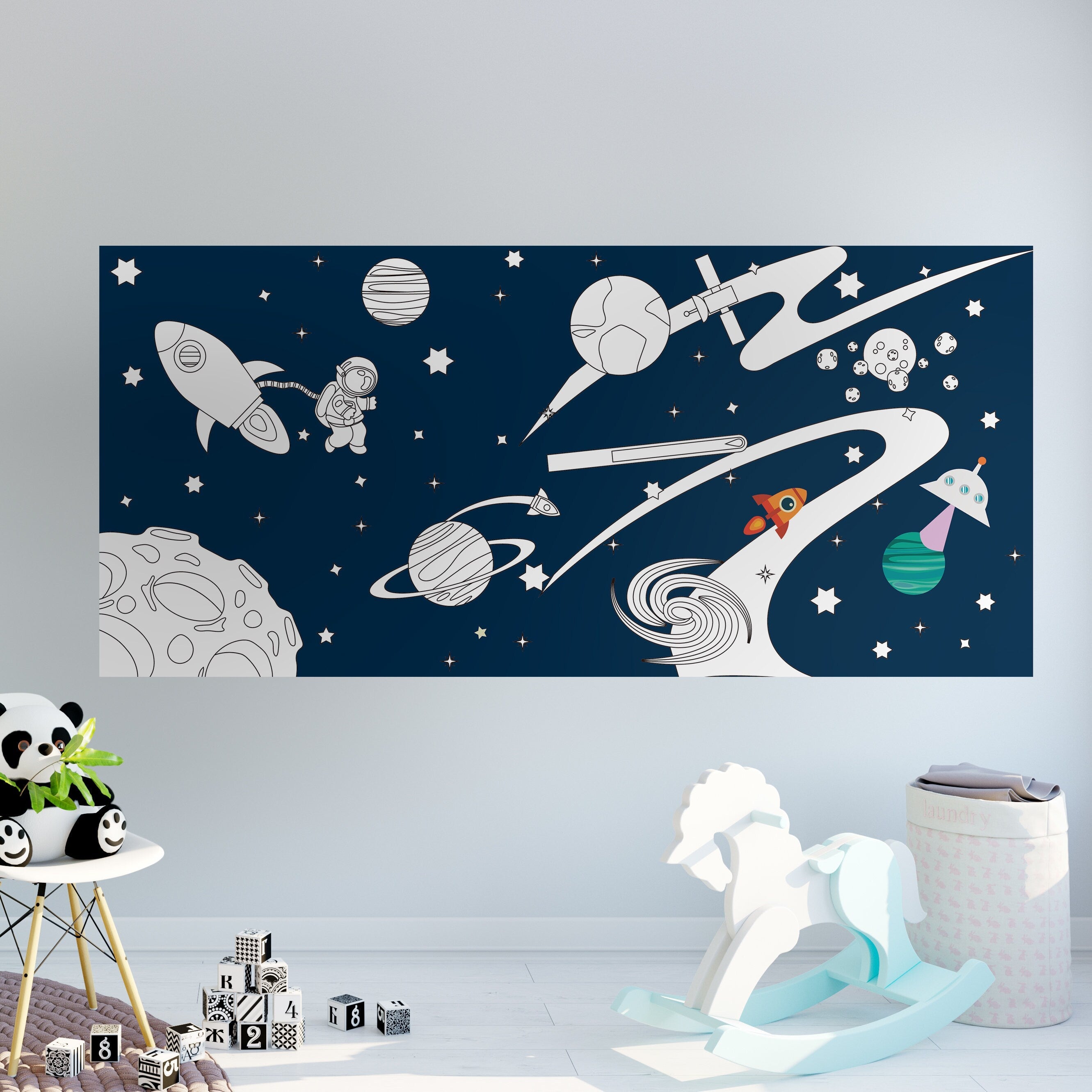 Space - Planets and Stars - Coloring on the Wall - Poster Coloring - Removable Peel n Stick - Kids Decor - SKU:SPACE-1