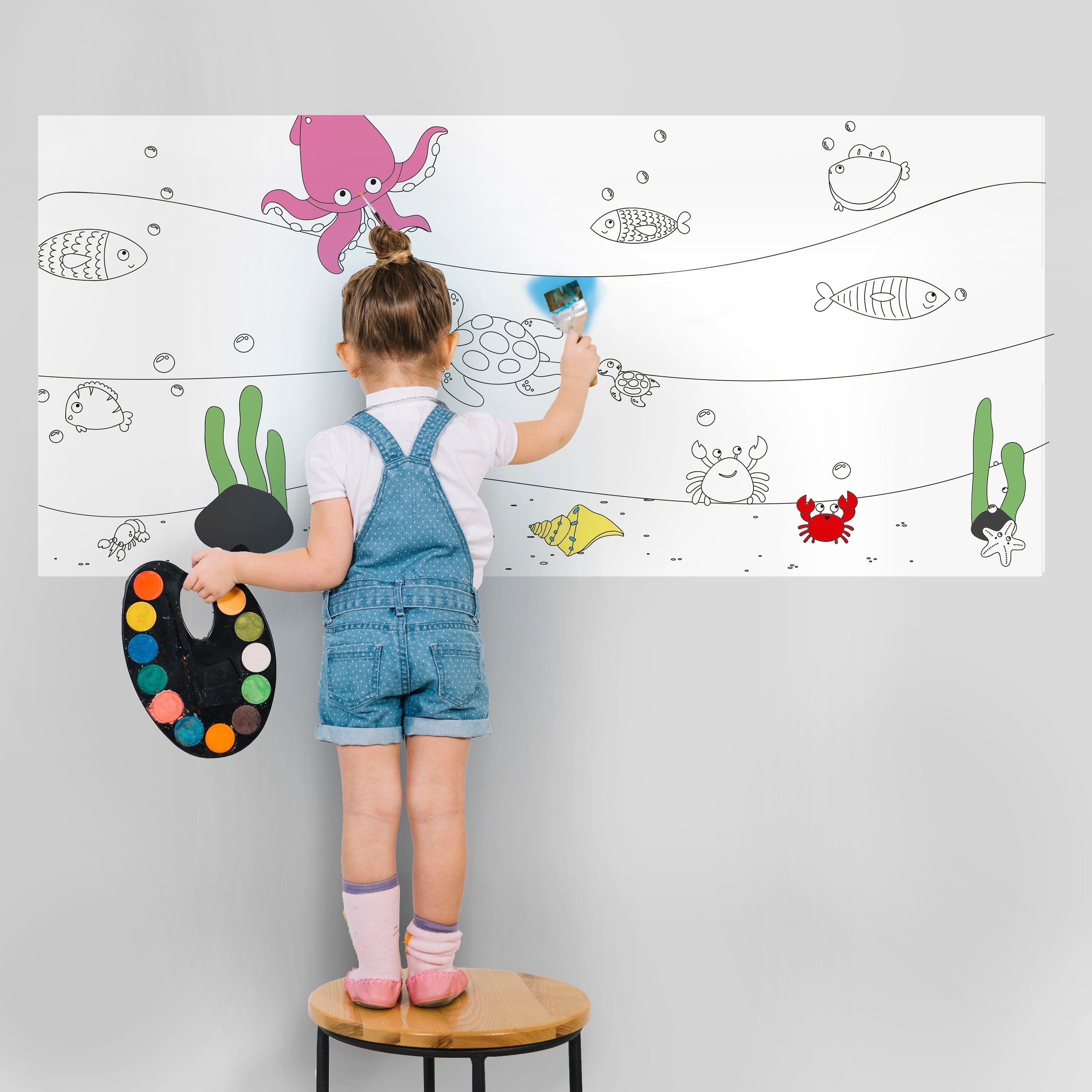 Under the Sea - Kids Ocean - Coloring on the Wall - Poster Coloring - Removable Peel n Stick - Kids Decor - SKU:SEAH-0