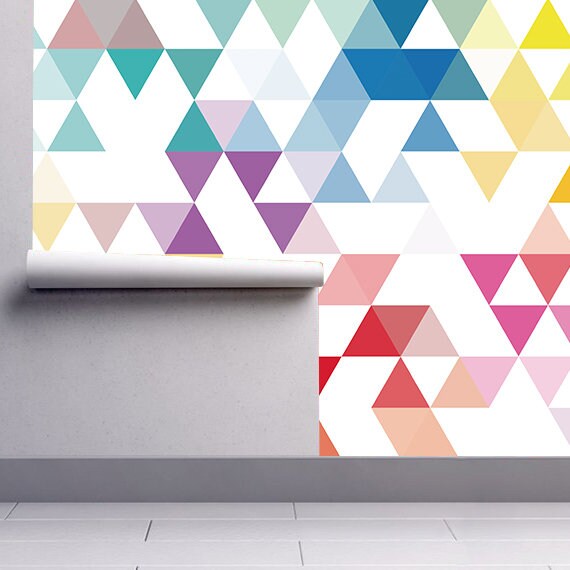 Triangles Mid Century Self Adhesive Wall Mural, Adhesive Fabric Peel And Stick, Removable Peel 'n Stick Wallpaper, SKU:MidTriMur-3