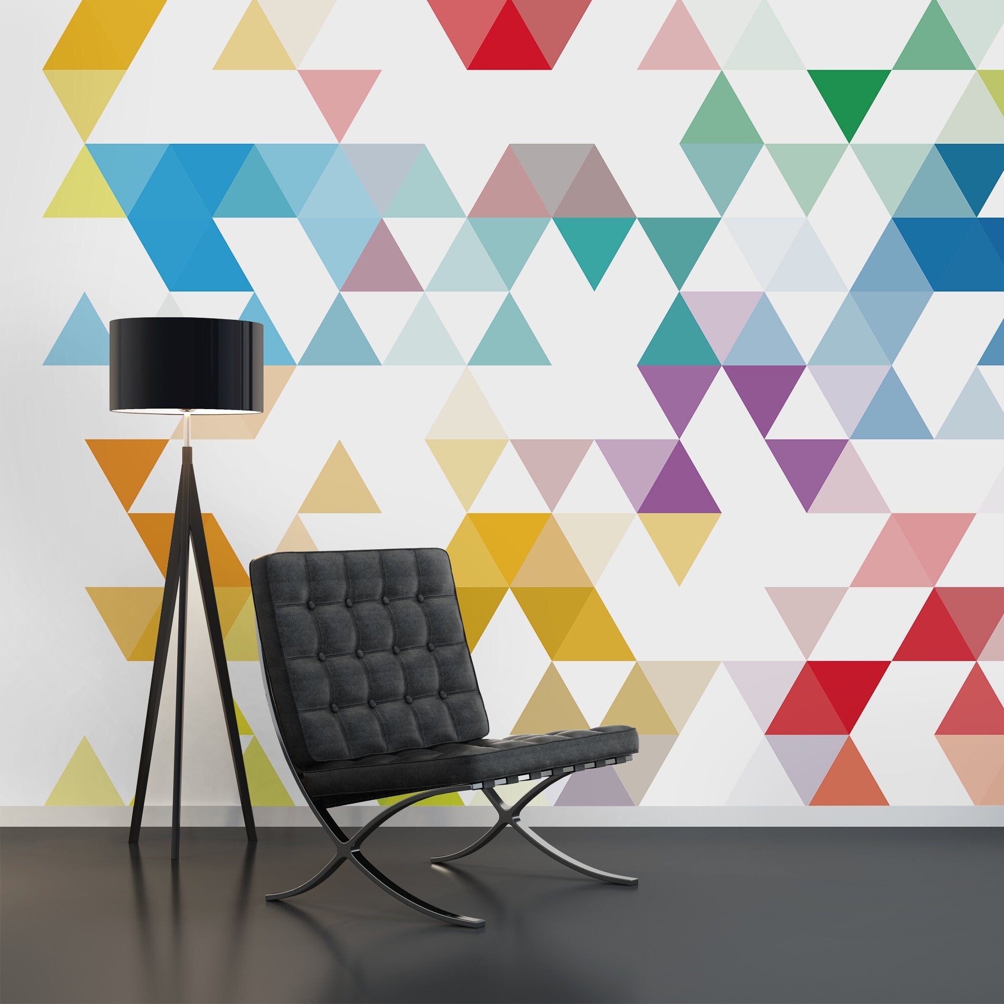 Triangles Mid Century Self Adhesive Wall Mural, Adhesive Fabric Peel And Stick, Removable Peel 'n Stick Wallpaper, SKU:MidTriMur-1