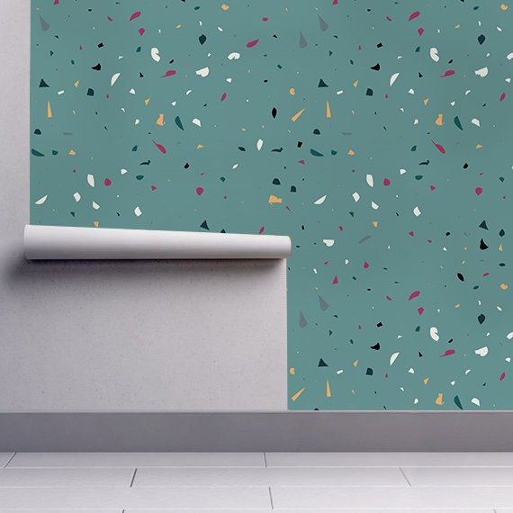 Terrazzo Blue - Terrazzo Pattern Wallpaper, Wall Art, Wall Decor, Wall Decoration, Removable Wallpaper, Peel and Stick Wallpaper - SKU:BTRR-3