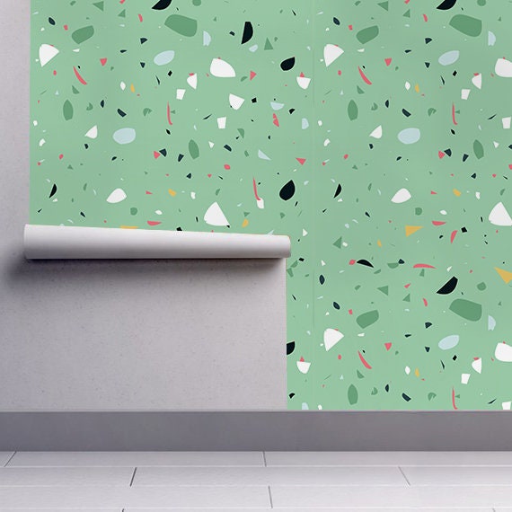 Terrazzo Green - Terrazzo Pattern Wallpaper, Wall Art, Wall Decor, Wall Decoration, Removable Wallpaper, Peel and Stick Wallpaper - SKU:GTRR-3